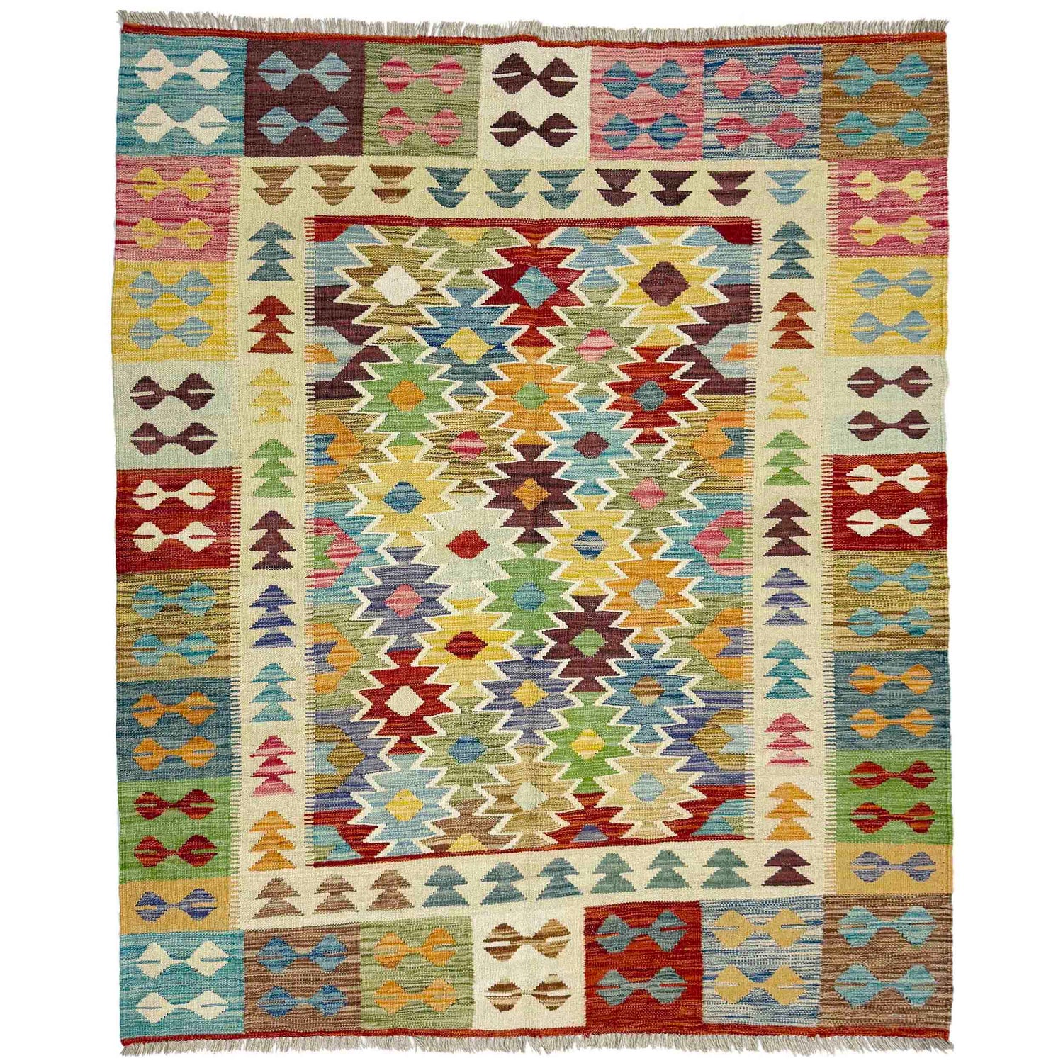 Handmade Vegetable Kelim 5' 1" x 6' 5" (ft) - No. G38888