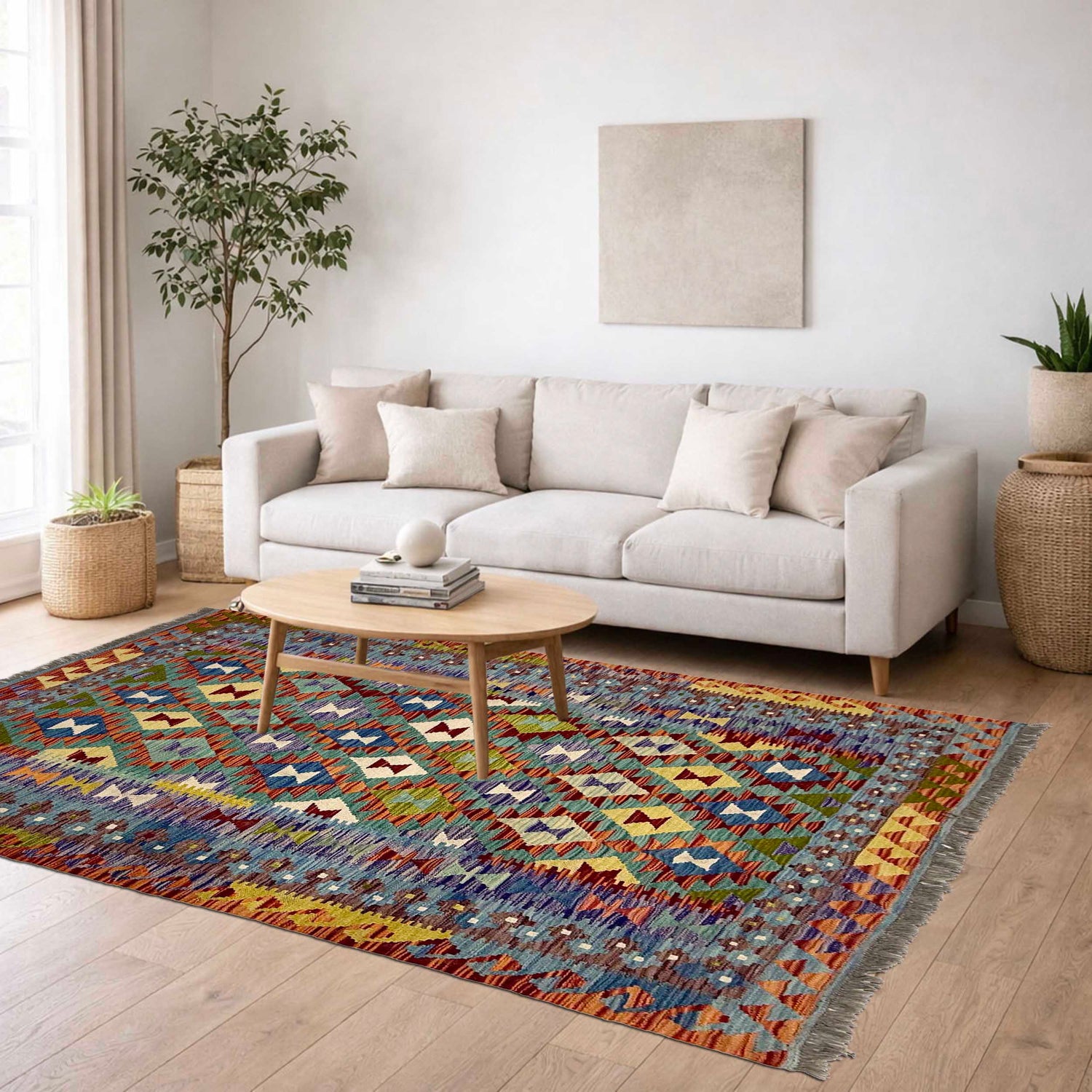 Handmade Vegetable Kilim 4' 11" x 6' 6" (ft) - No. G38893