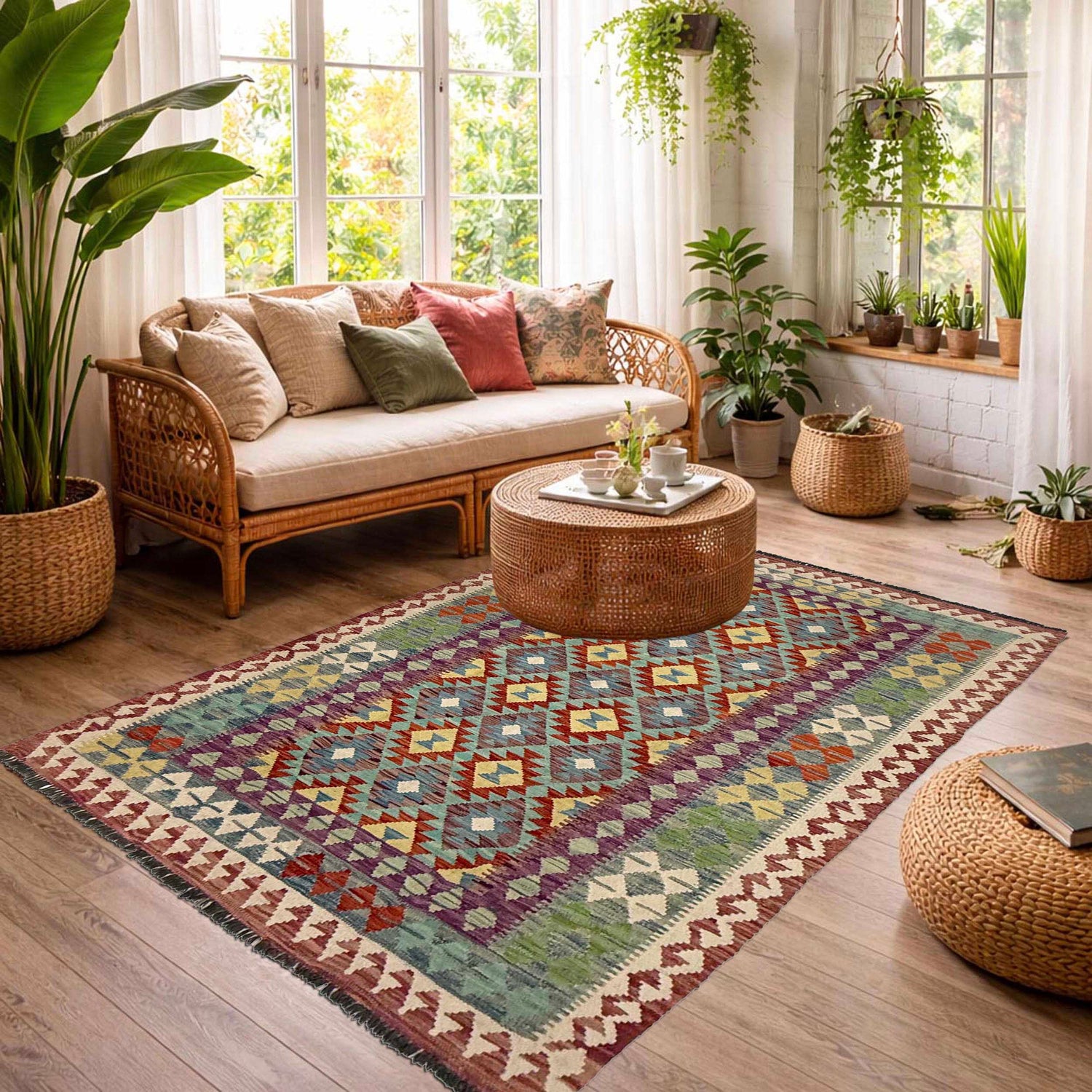 Handmade Vegetable Kilim 4' 9" x 6' 4" (ft) - No. G38895