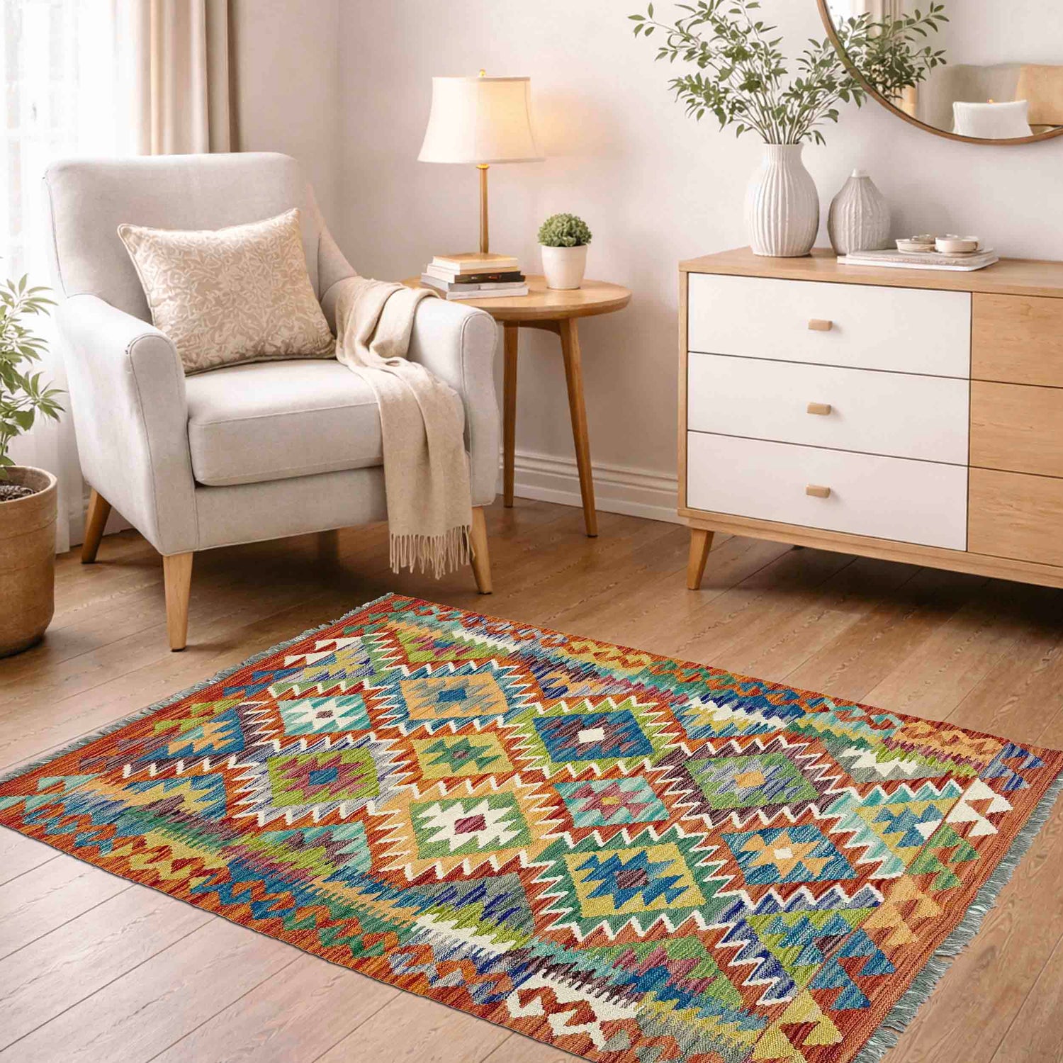 Handmade Vegetable Kelim 3' 4" x 4' 11" (ft) - No. G38899