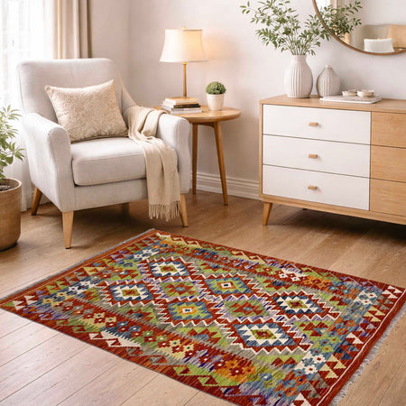 Handmade Vegetable Kilim 3' 5" x 4" 11" (ft) - No. G38900