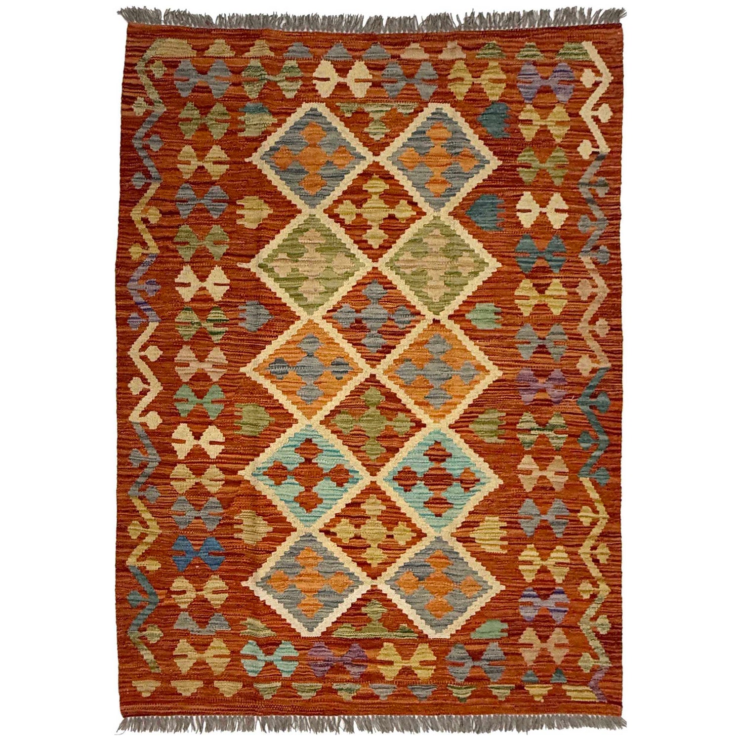 Handmade Vegetable Kelim 4' 2" x 5" 8" (ft) - No. G38904