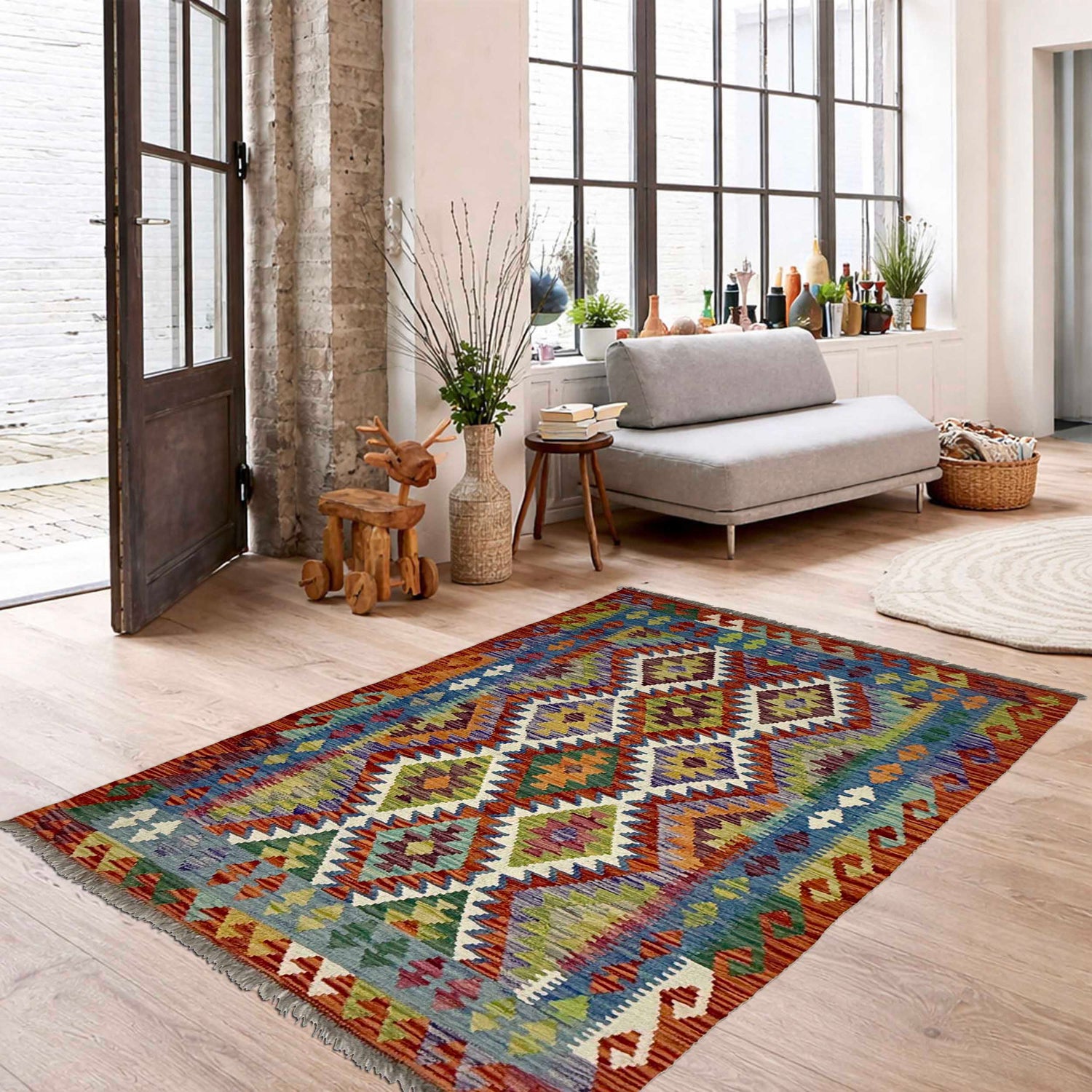 Handmade Vegetable Kilim 3' 5" x 4" 11" (ft) - No. G38910