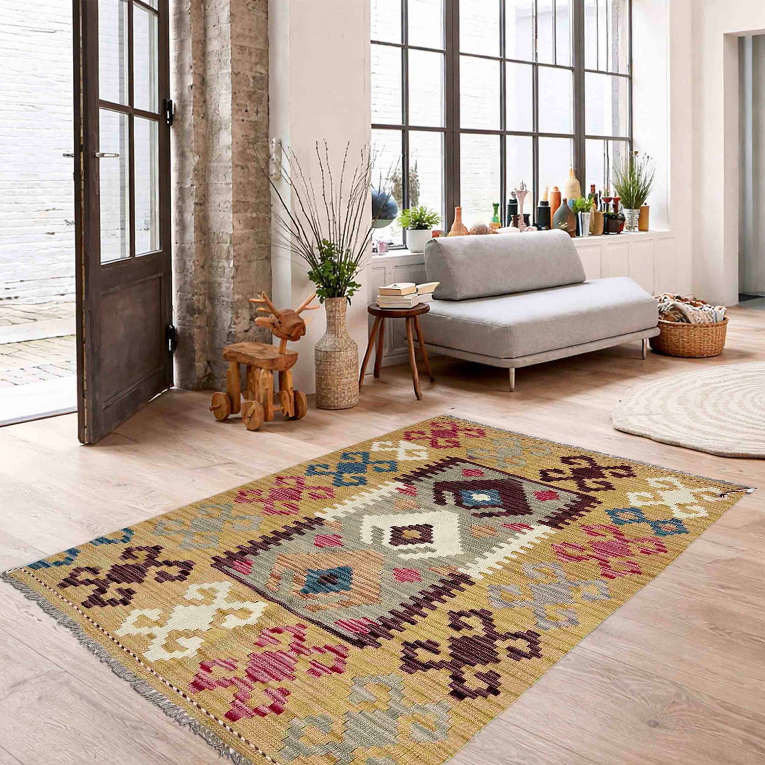 Handmade Vegetable Kilim 3' 2" x 4' 11" (ft) - No. G38911