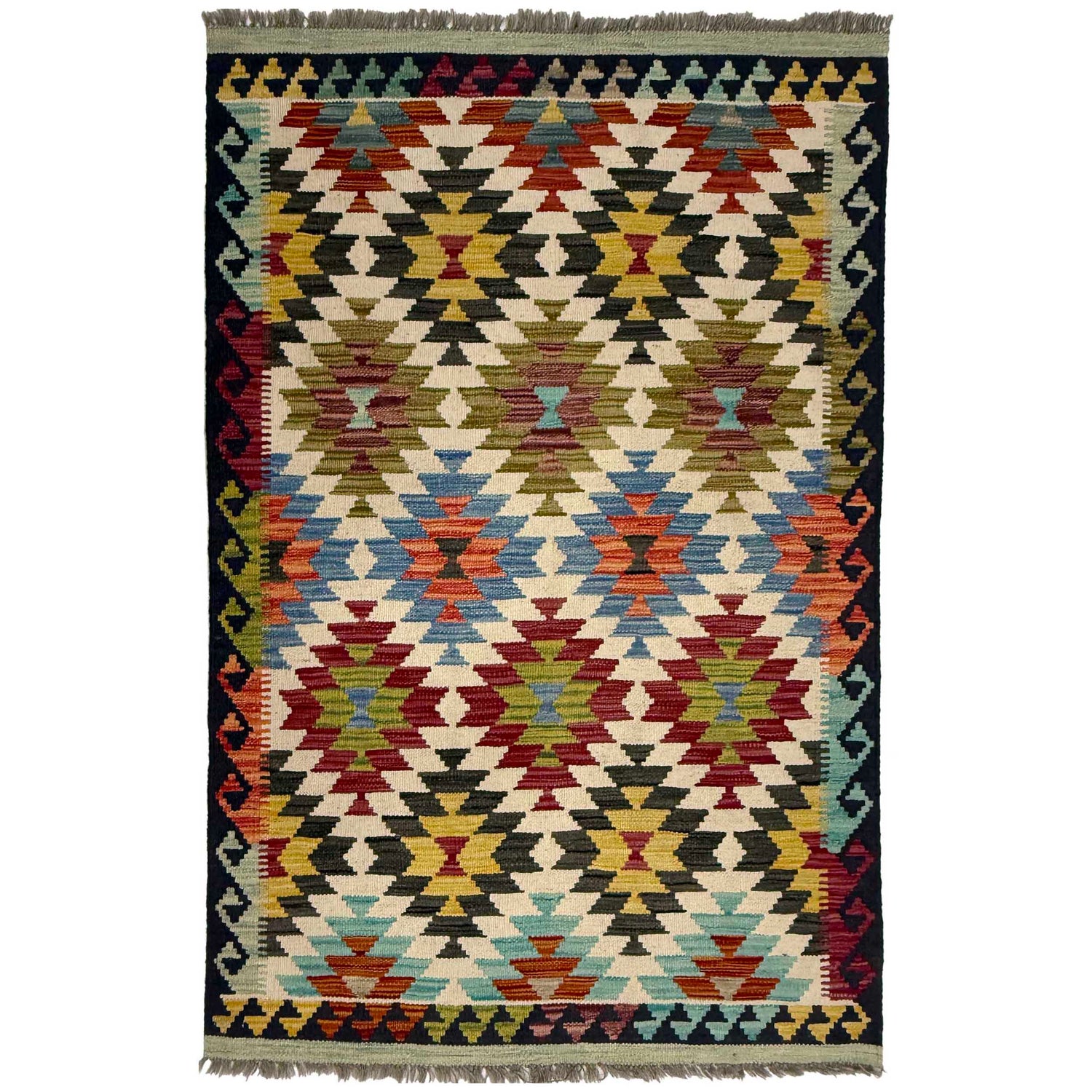 Handmade Vegetable Kilim 3' 3" x 4" 10" (ft) - No. G38916