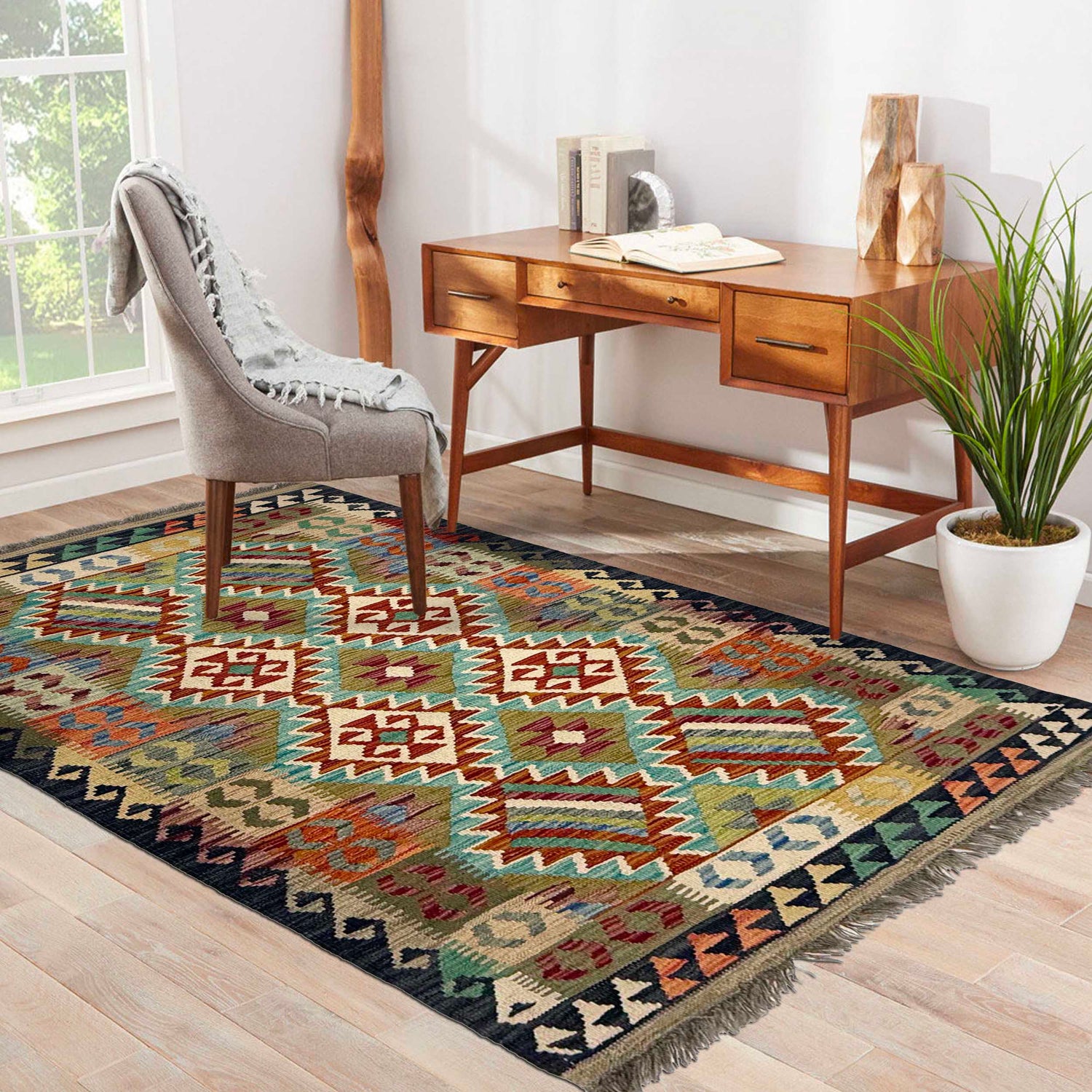 Handmade Vegetable Kilim 3' 5" x 5" 5" (ft) - No. G38918