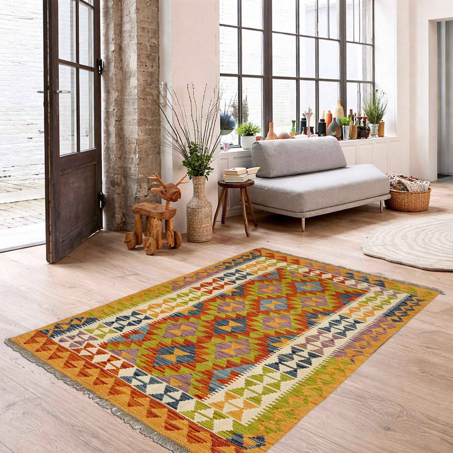 Handmade Vegetable Kelim 3' 5" x 5" 3" (ft) - No. G38924