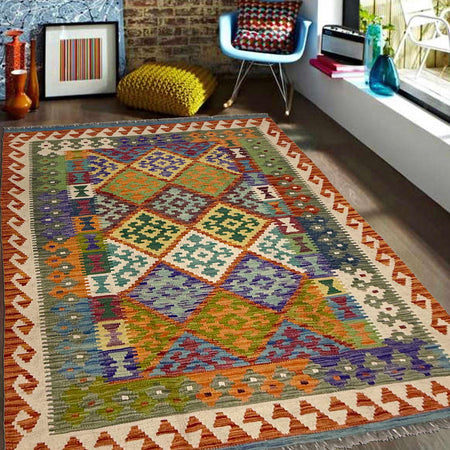 Handmade Vegetable Kelim 4' 10" x 6' 7" (ft) - No. G38927