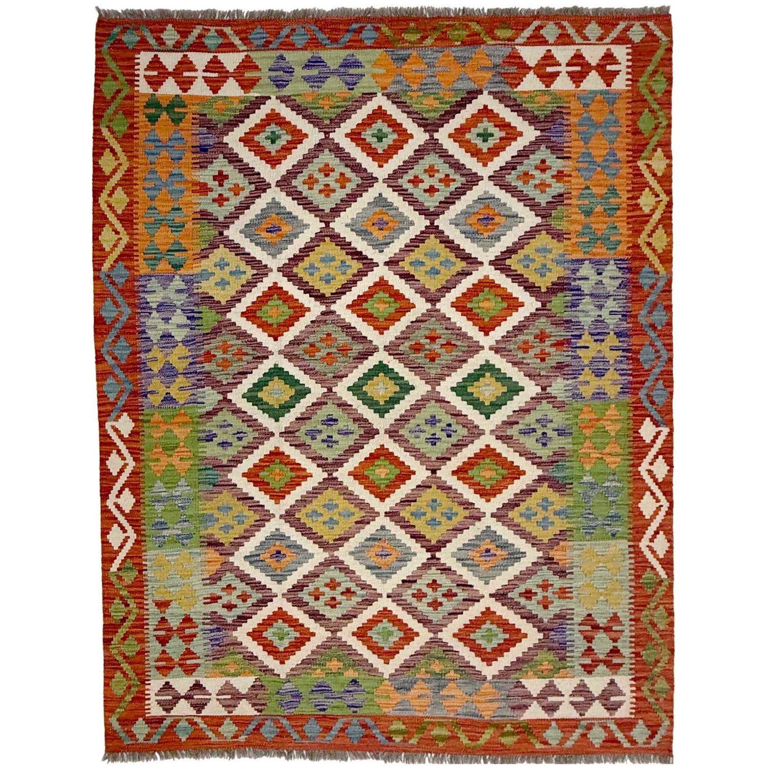 Handmade Vegetable Kelim 4' 11" x 6' 6" (ft) - No. G38928