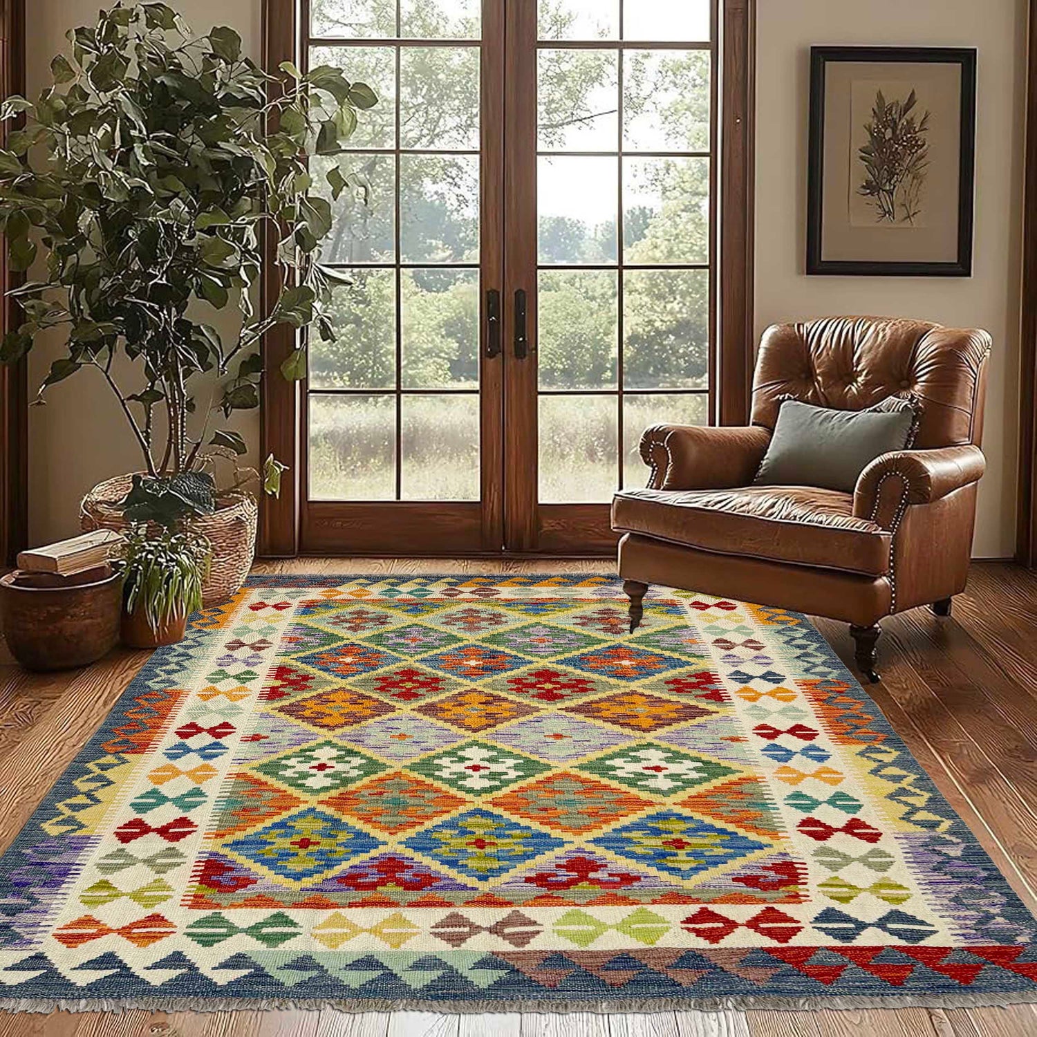 Handmade Vegetable Kelim 4' 10" x 6' 6" (ft) - No. G38933