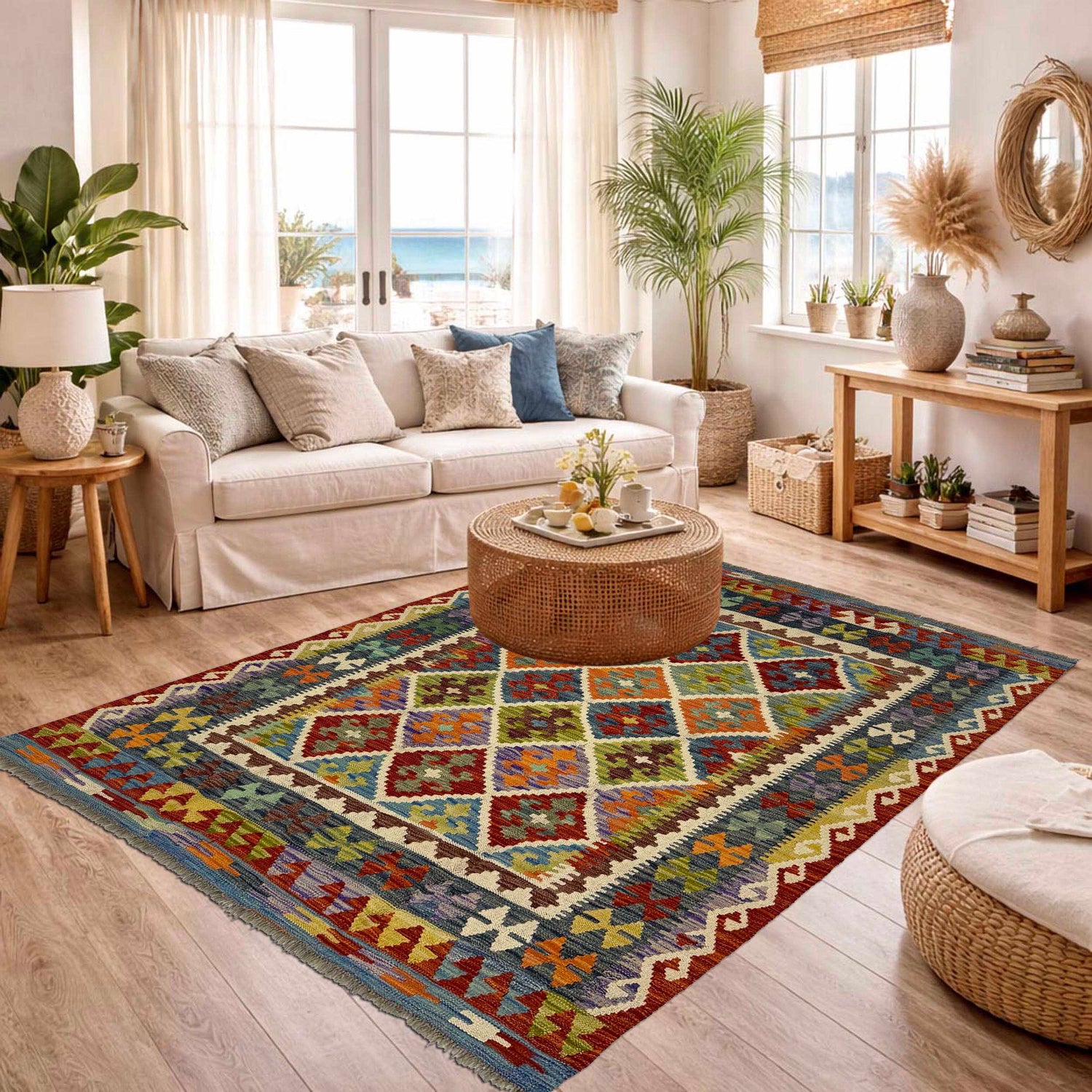 Handmade Vegetable Kilim 5' 1" x 6' 0" (ft) - No. G38934