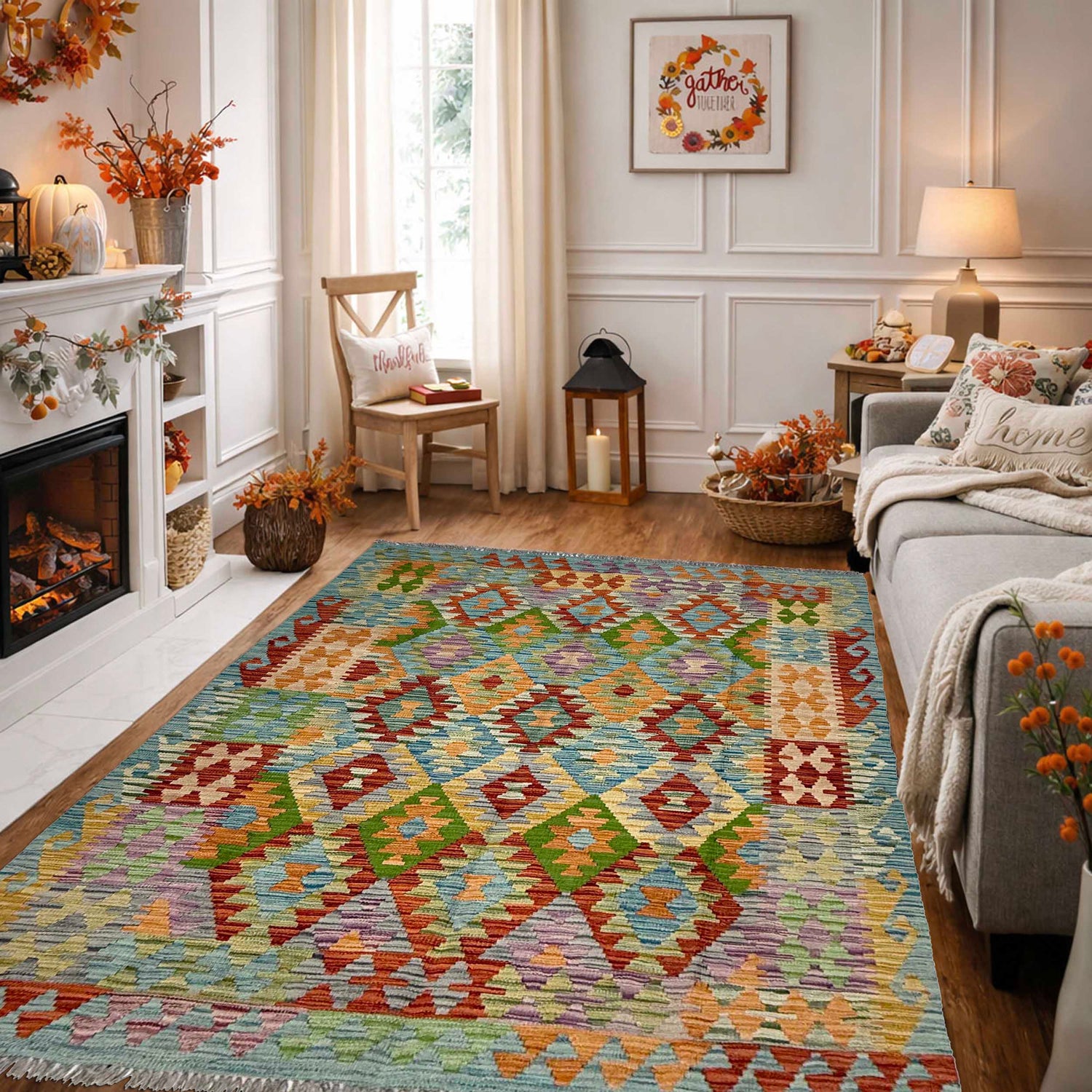 Handmade Vegetable Kelim 5' 0" x 6' 7" (ft) - No. G38937
