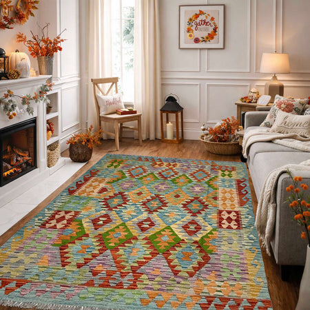 Handmade Vegetable Kelim 5' 0" x 6' 7" (ft) - No. G38937