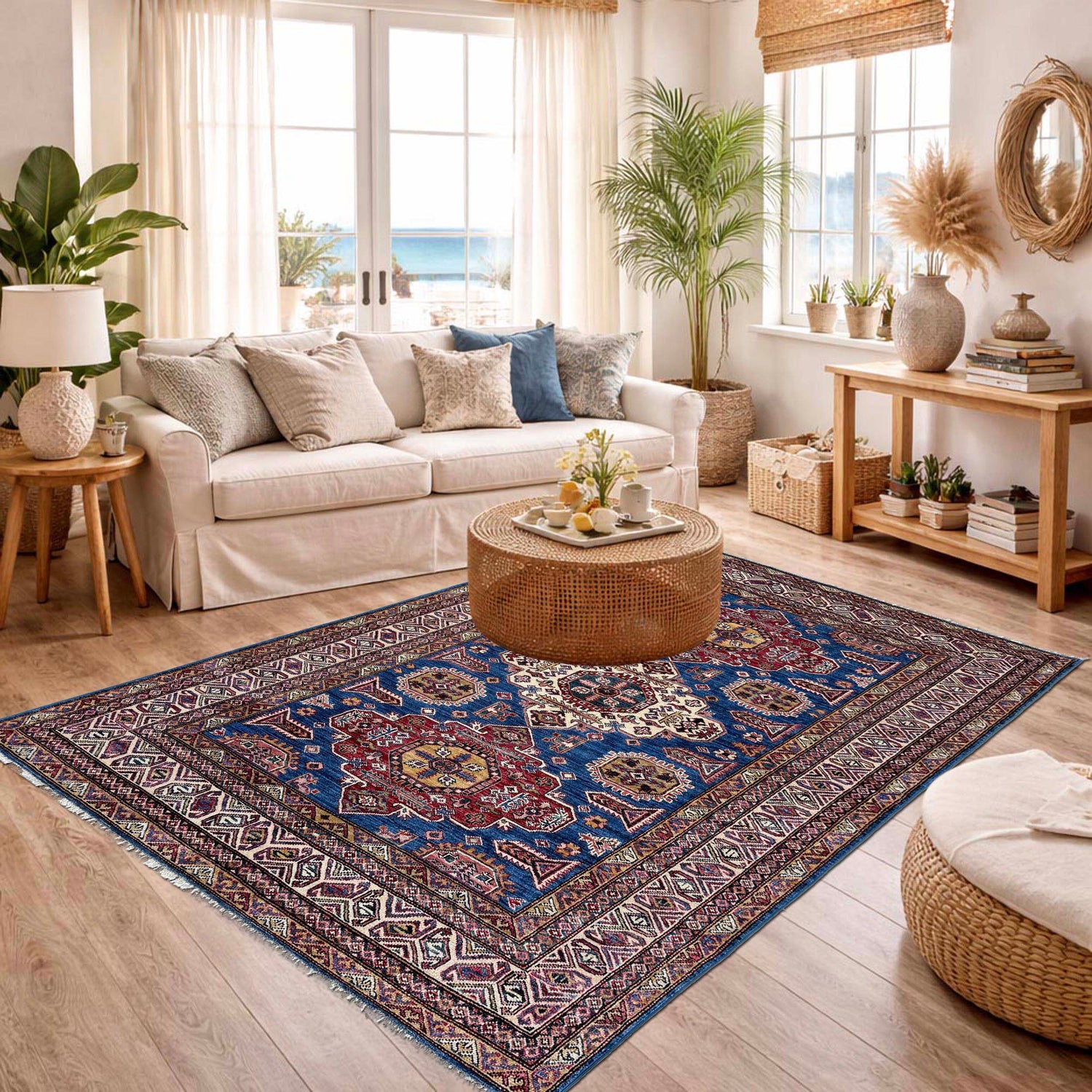 Blue Color Handmade Kazak Rug 4' 11" x 6' 8" (ft) - No. G39622
