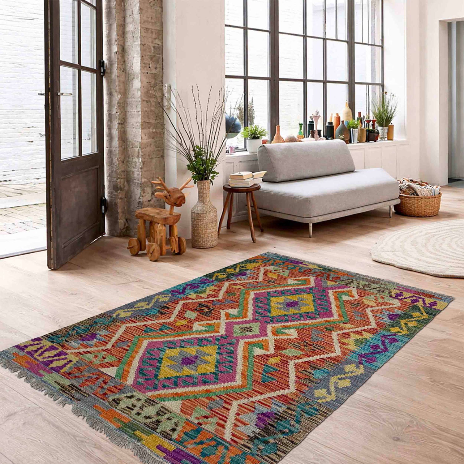 Handmade Vegetable Kelim 2' 8" x 4' 2" (ft) - No. G39703