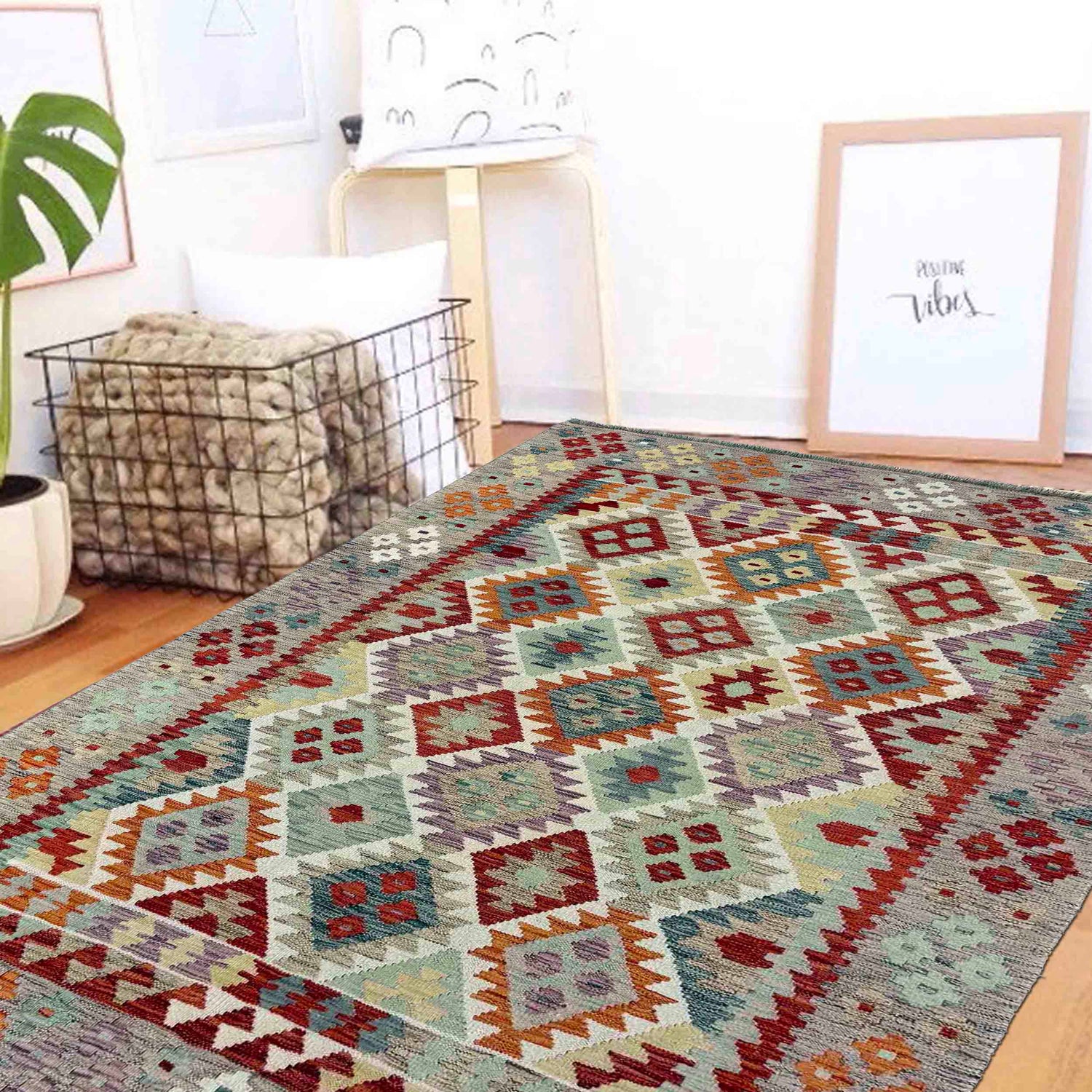 Handmade Vegetable Kelim 5' 0" x 6' 8" (ft) - No. G39790