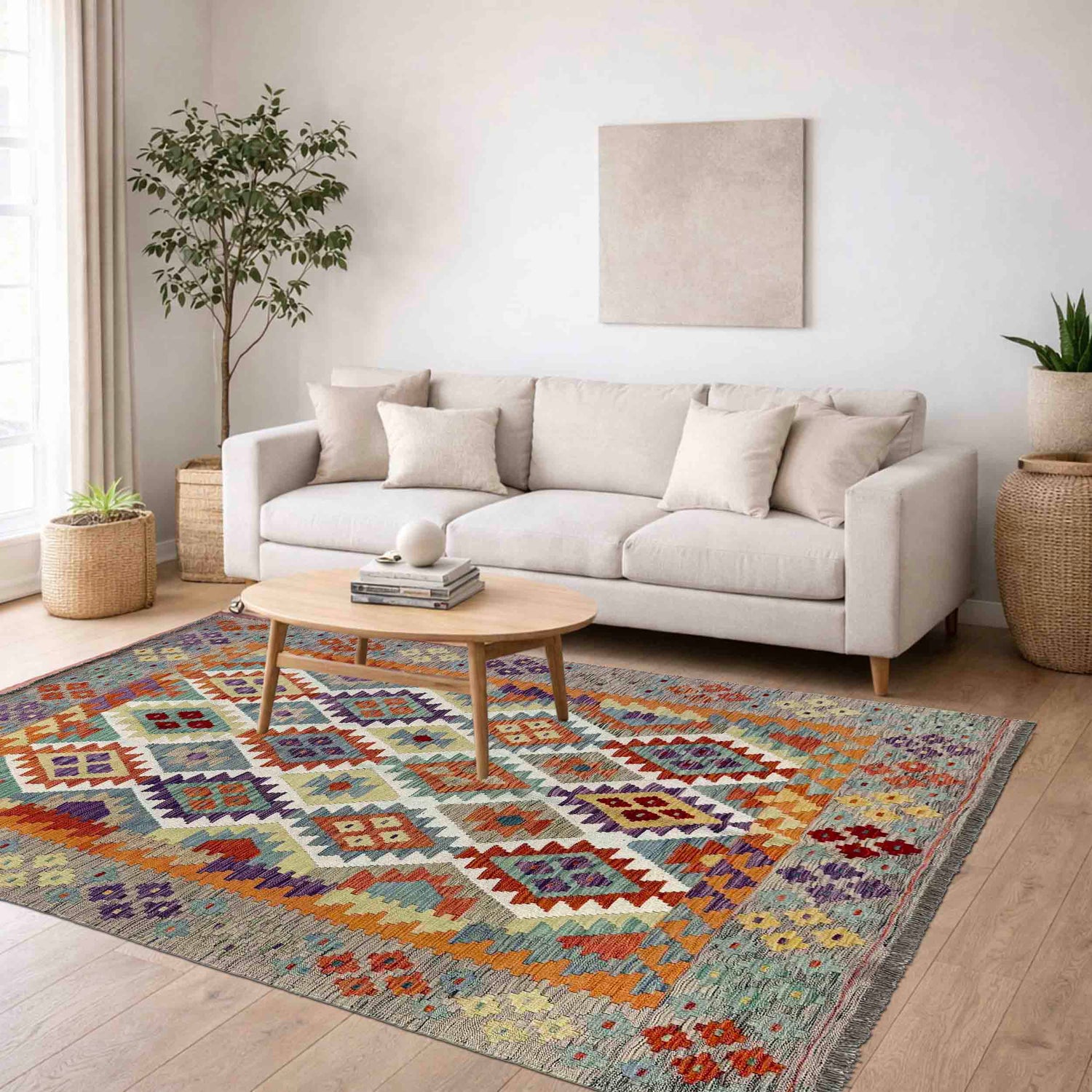 Handmade Vegetable Kilim 5' 0" x 6' 8" (ft) - No. G39796