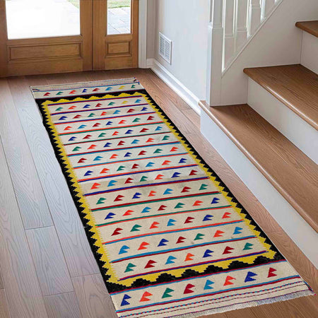 Hand Knotted Table Sheet Dhurrie Runner 2' 8" x 6' 11" (ft) - No. G39804