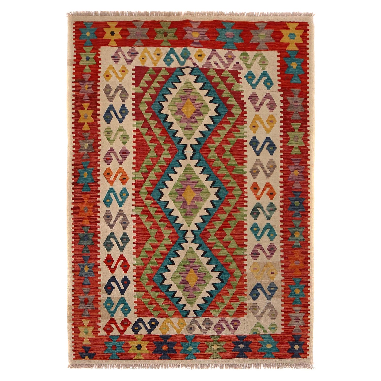 Handmade Vegetable Kelim 4' 1" x 5' 9" (ft) - No. P34355