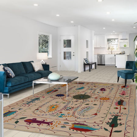 Ivory Color Embroidery Flatweave Kelim 5' 5" x 7' 10" (ft) - No. P34396