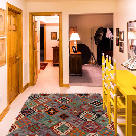 Handmade Vegetable Kelim 4' 4" x 5' 9" (ft) - No. P34897