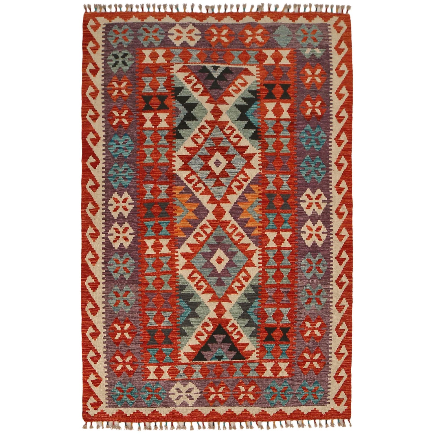 Handmade Vegetable Kilim 4' 0" x 6' 1" (ft) - No. P34900
