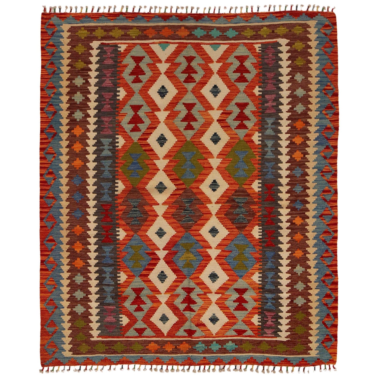 Handmade Vegetable Kelim 5' 1" x 6' 2" (ft) - No. P34913