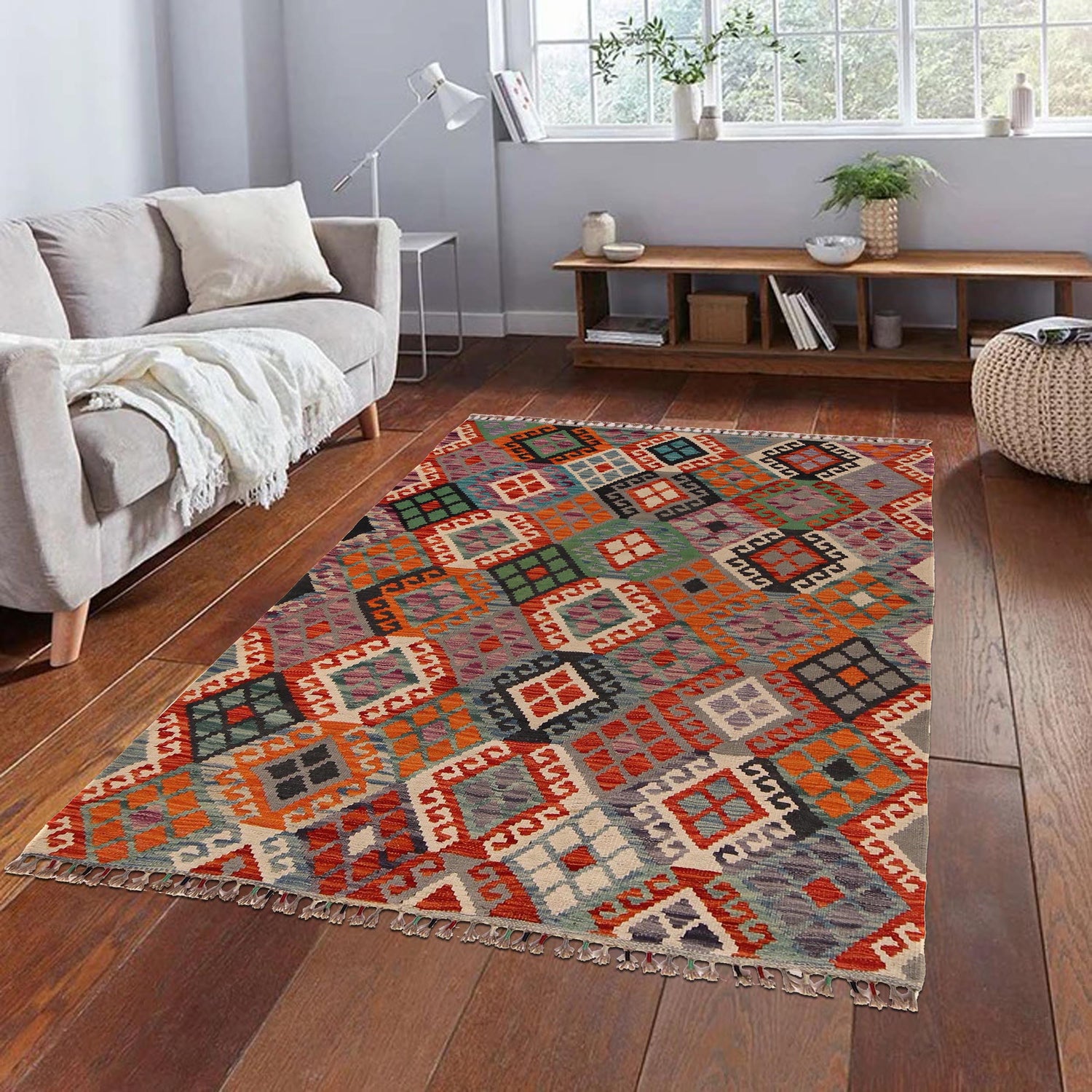Handmade Vegetable Kilim 4' 5" x 5' 9" (ft) - No. P34931