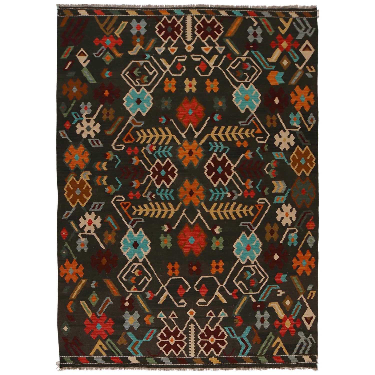 Handmade Vegetable Kilim 5' 11" x 8' 5" (ft) - No. P34959