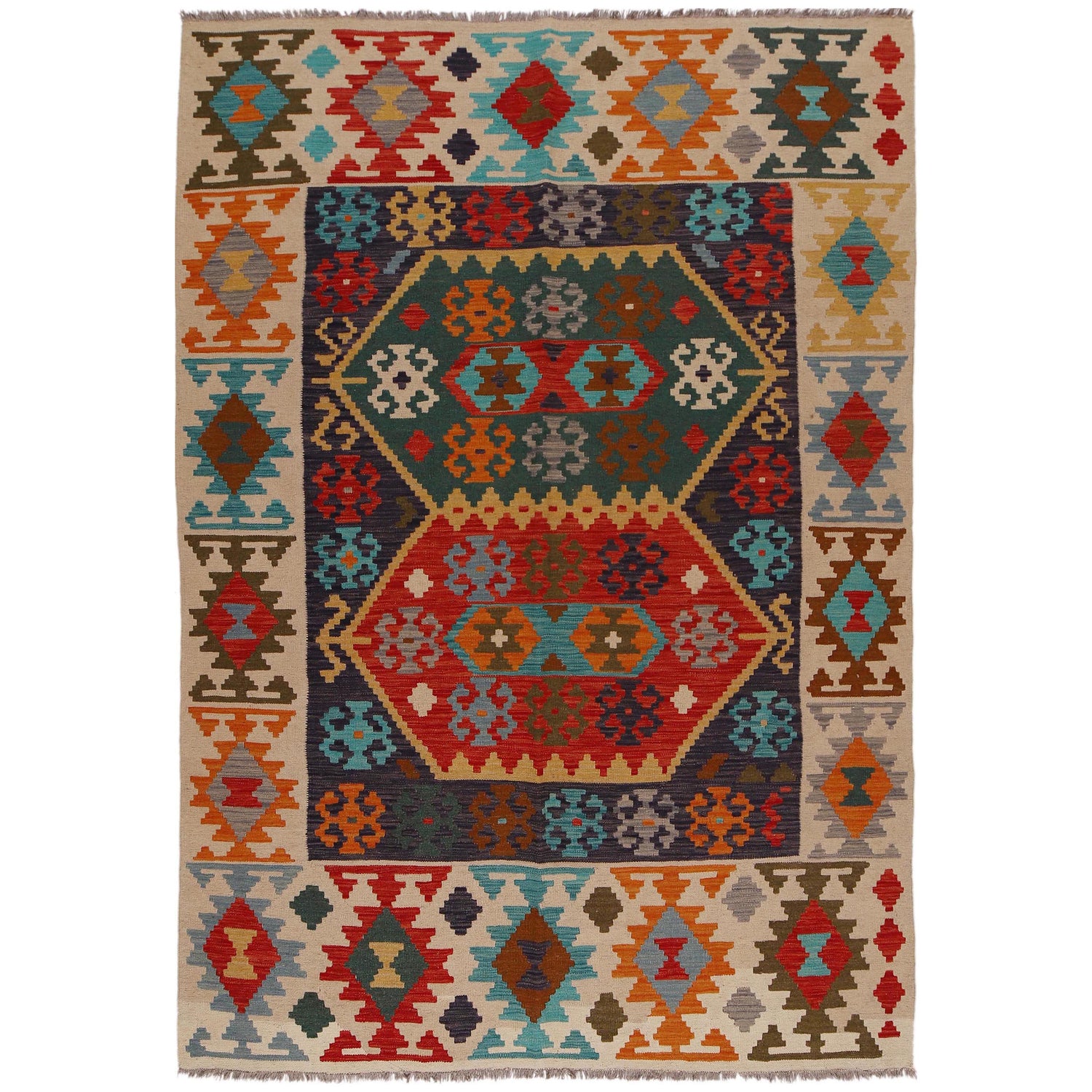 Handmade Vegetable Kilim 5' 10" x 8' 3" (ft) - No. P34961