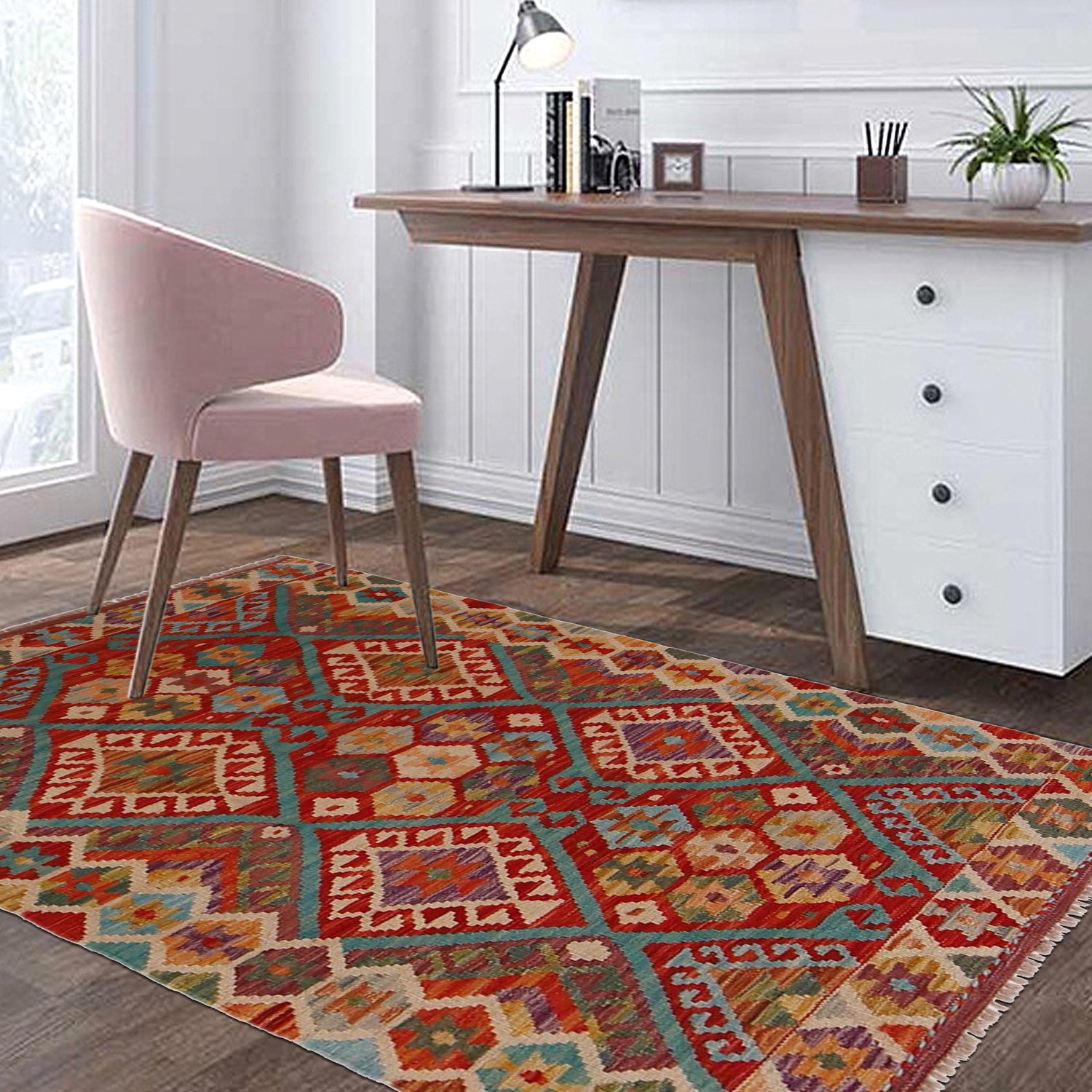 Handmade Vegetable Kelim 3' 3"  x 4' 9" (ft) - No. P34970