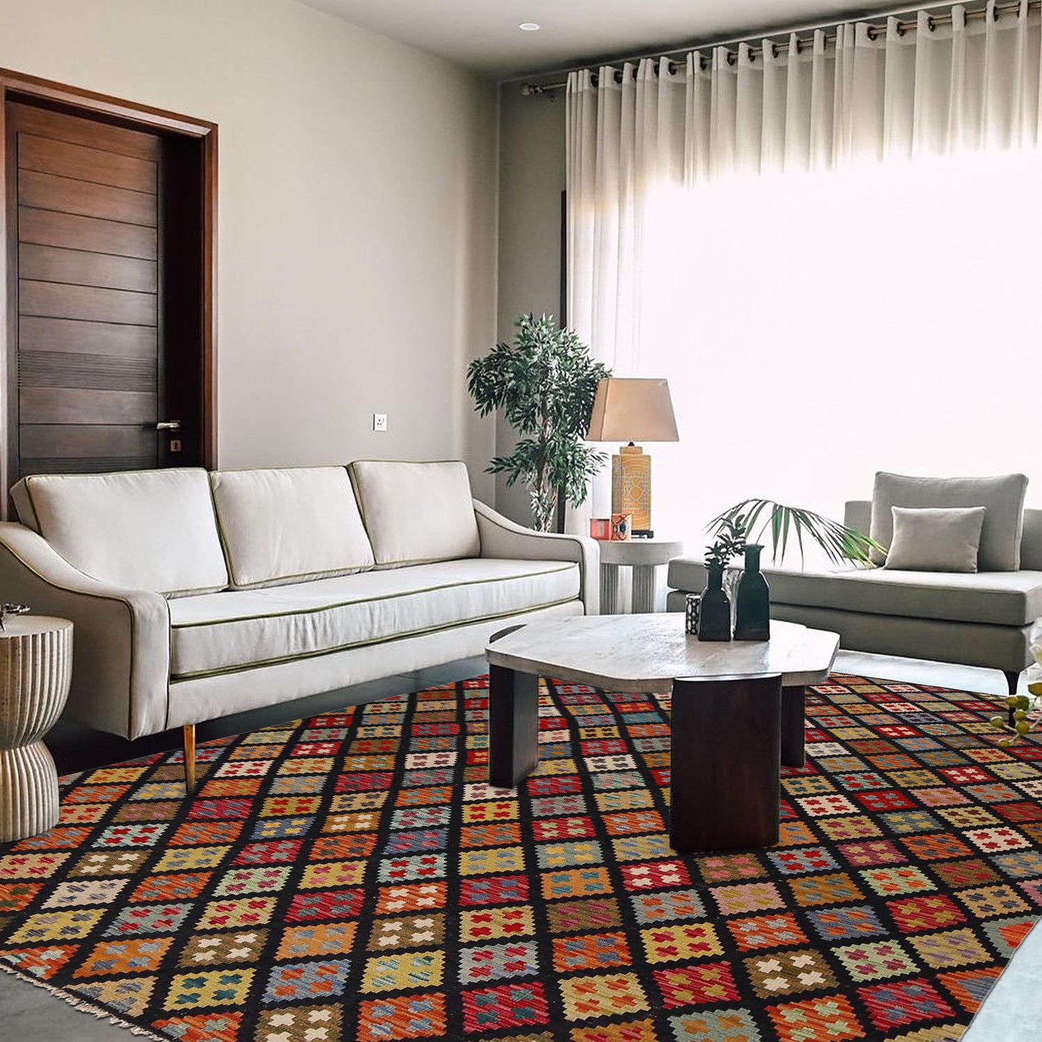 Handmade Vegetable Kilim 6' 8" x 9' 8" (ft) - No. P34984