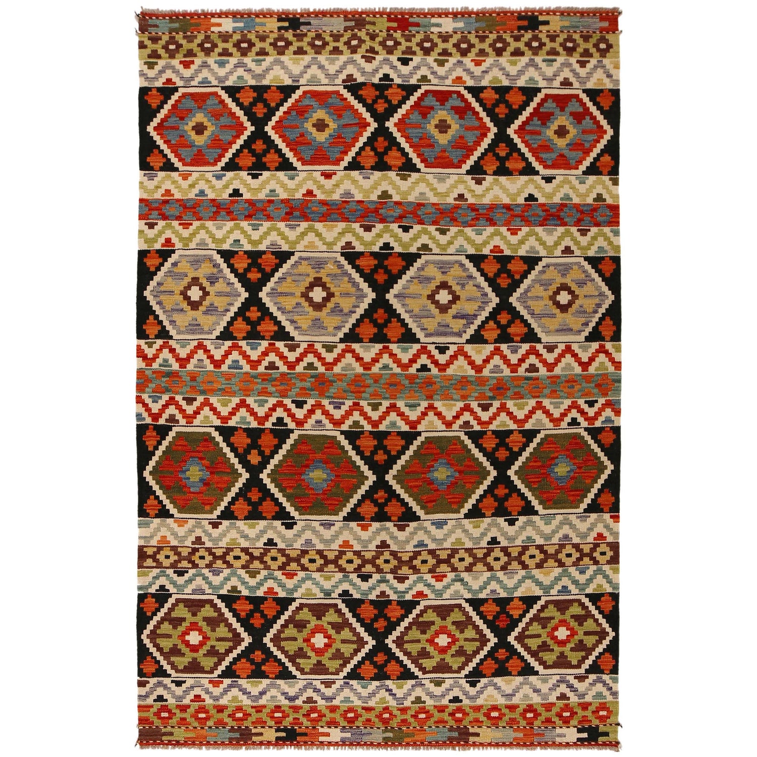 Handmade Vegetable Kilim 4' 10 x 7' 6 (ft) - No. P34988