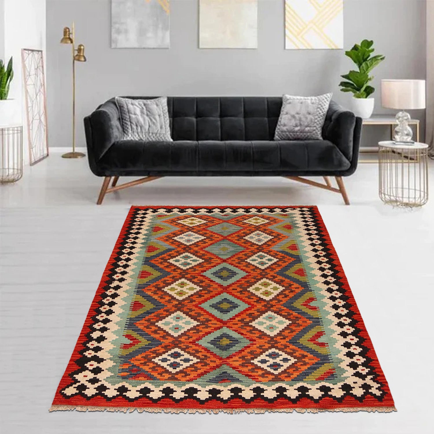 Handmade Vegetable Kelim 4' 6" x 6' 3" (ft) - No. P35003