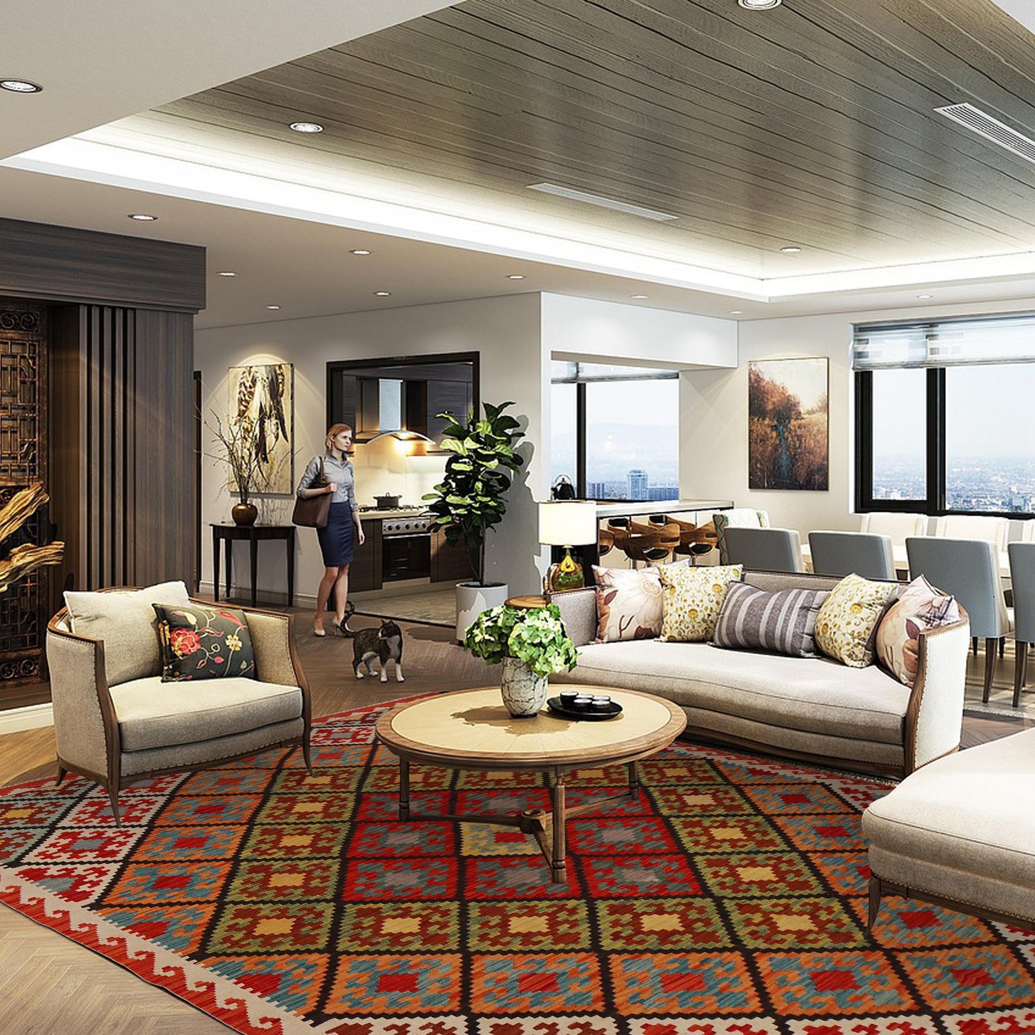 Handmade Vegetable Kilim 5' 11" x 8' 8" (ft) - No. P35045