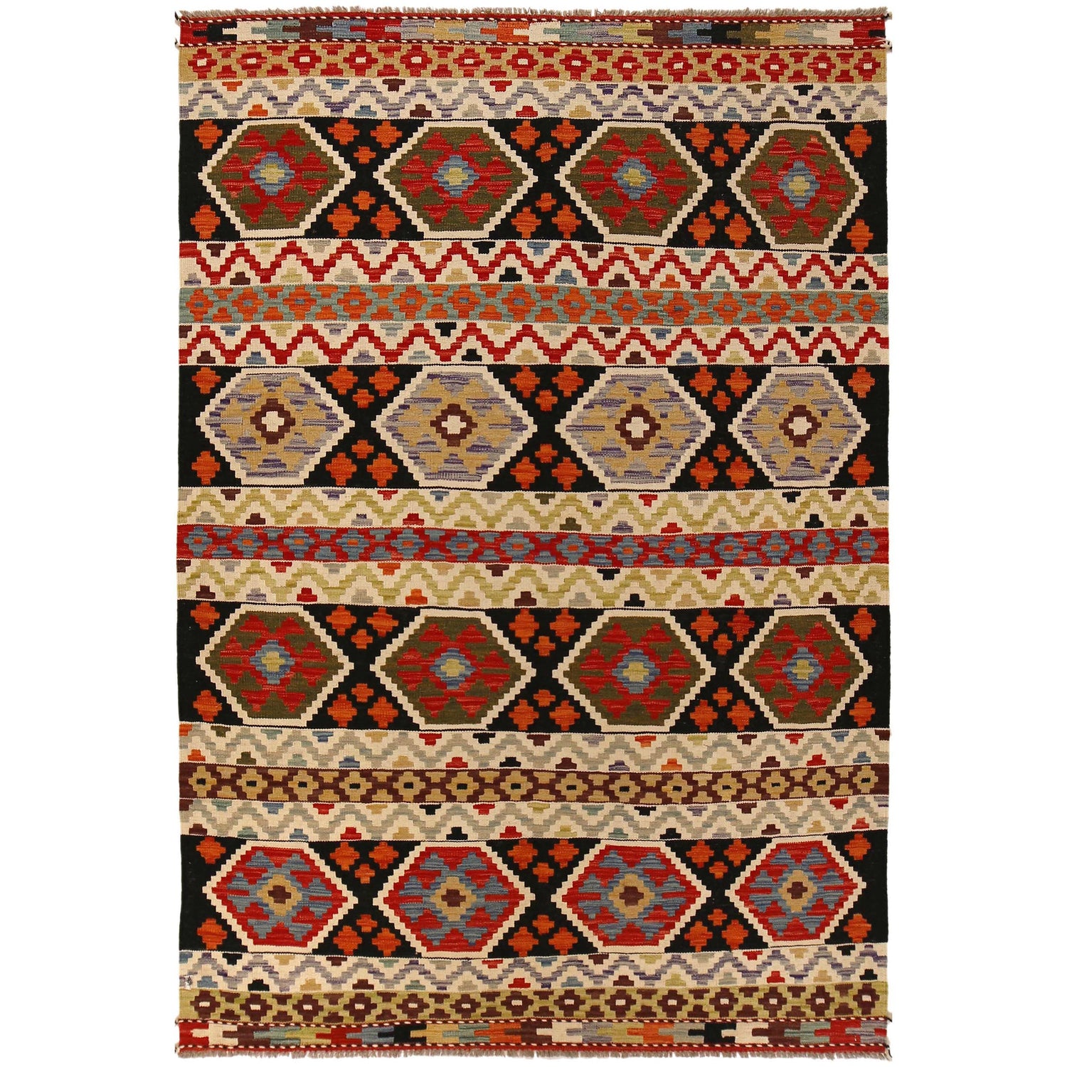 Handmade Vegetable Kilim 4' 10 x 7' 5 (ft) - No. P35050
