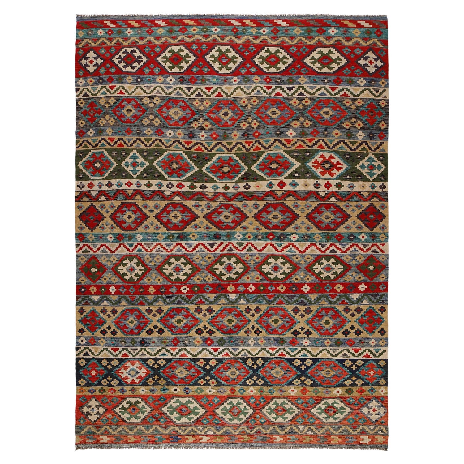Handmade Vegetable Kilim 8' 1 x 11' 6 (ft) - No. P35072