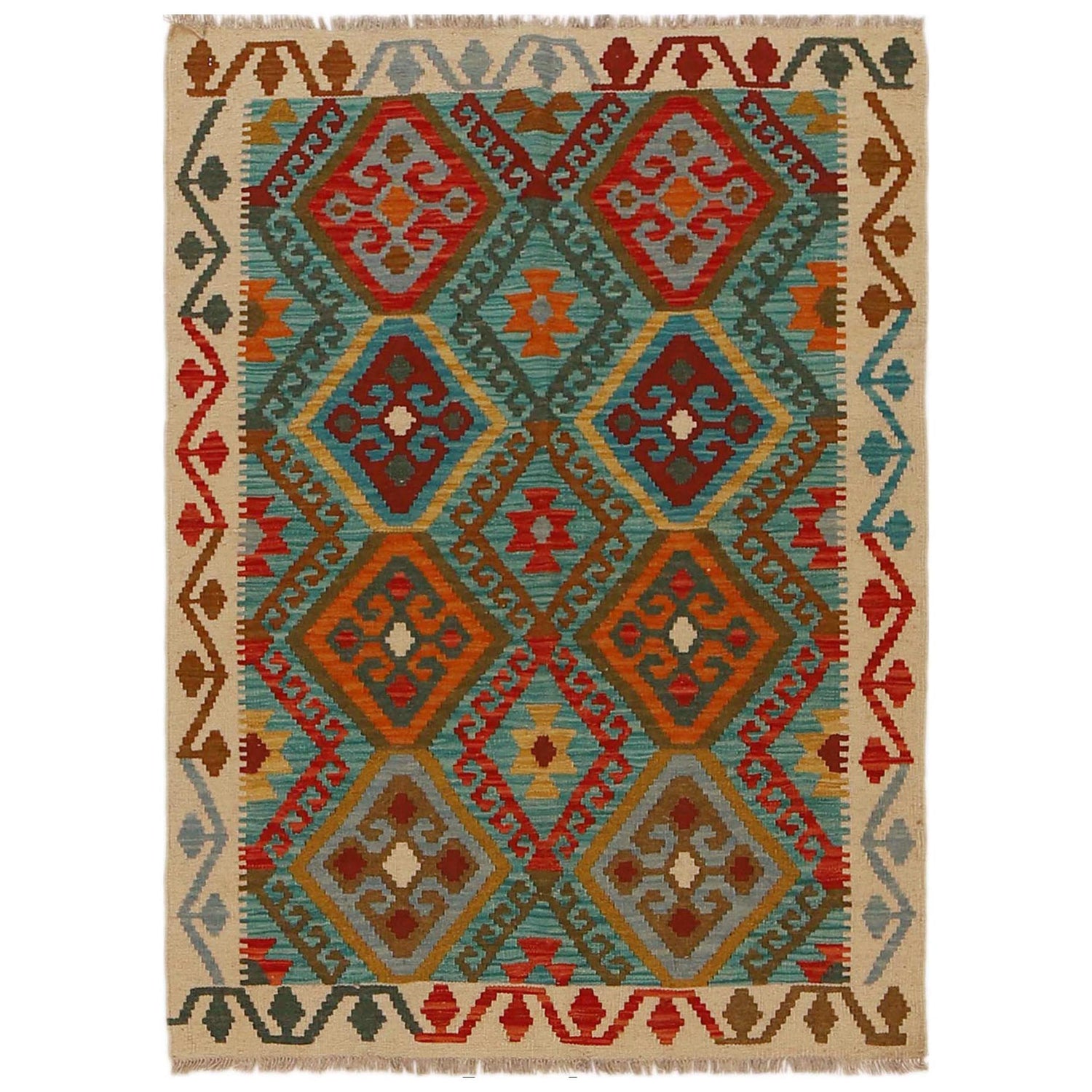 Handmade Vegetable Kilim 3' 5"  x 4' 8" (ft) - No. P35082