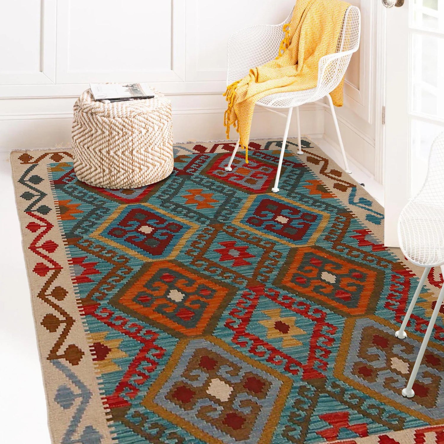 Handmade Vegetable Kilim 3' 5"  x 4' 8" (ft) - No. P35082