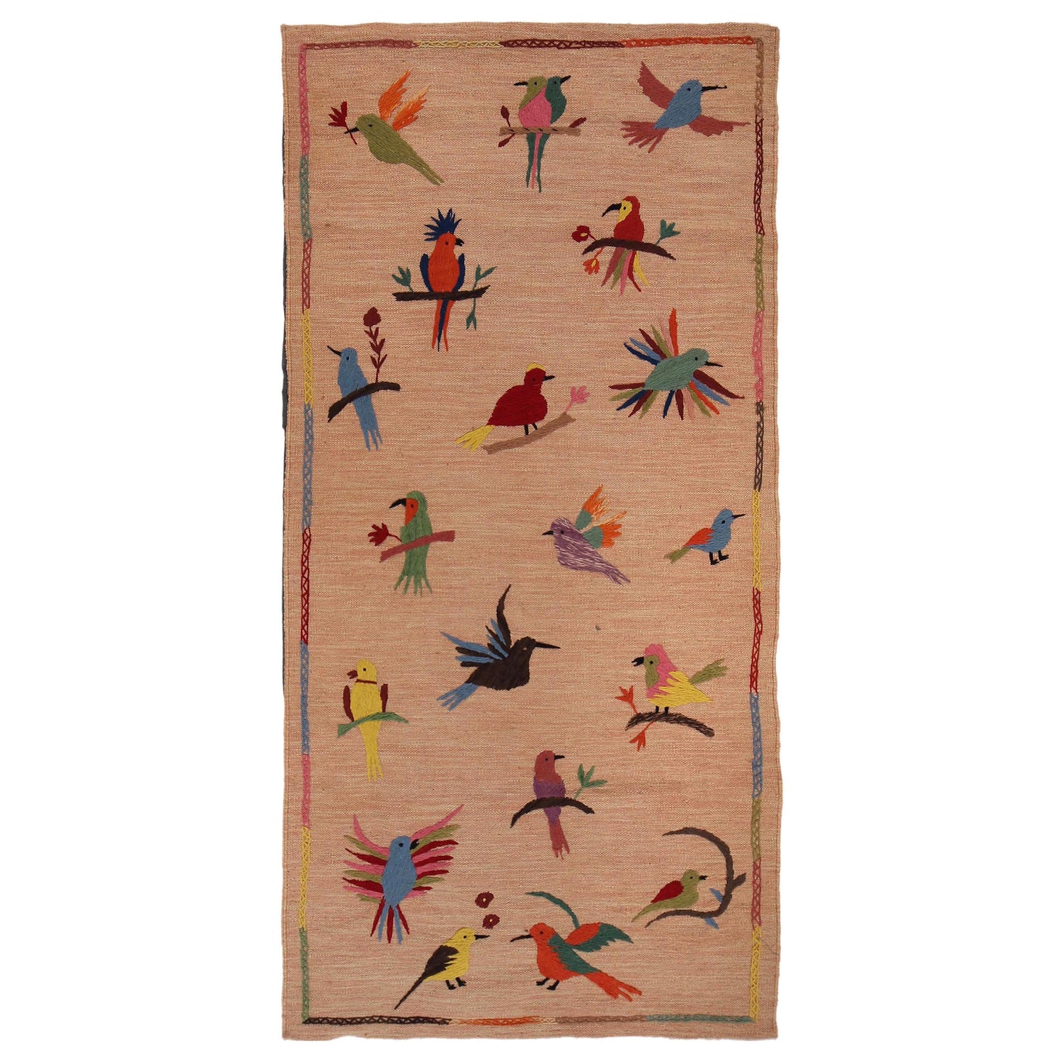 Pink Embroidery Flatweave Kilim 3' 3" x 6' 10" (ft)- No. P35159