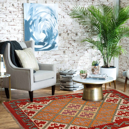 Handmade Vegetable Kelim 3' 4"  x 4' 9" (ft) - No. P35314