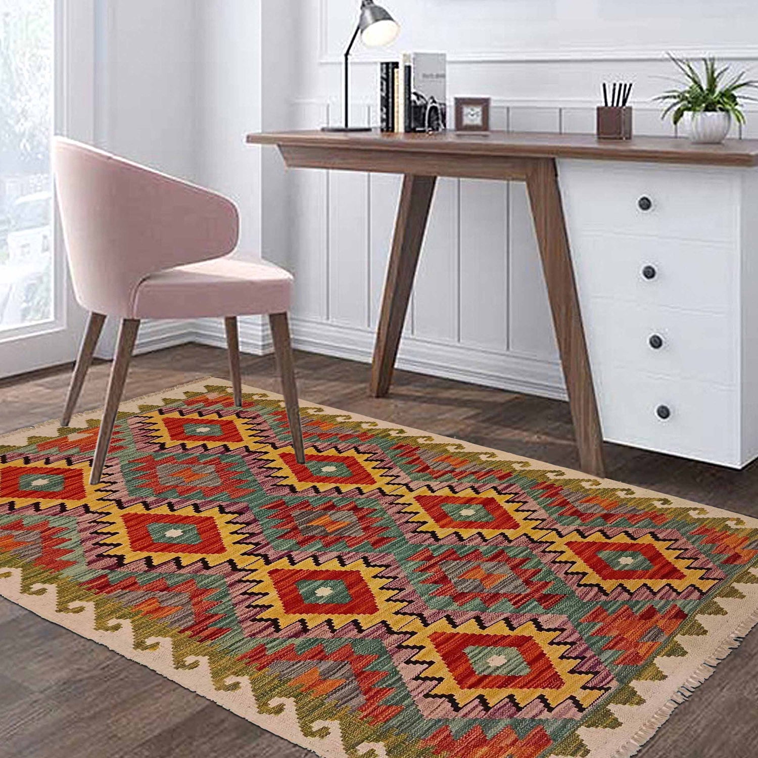 Handmade Vegetable Kilim 3' 5"  x 5' 3" (ft) - No. P35315