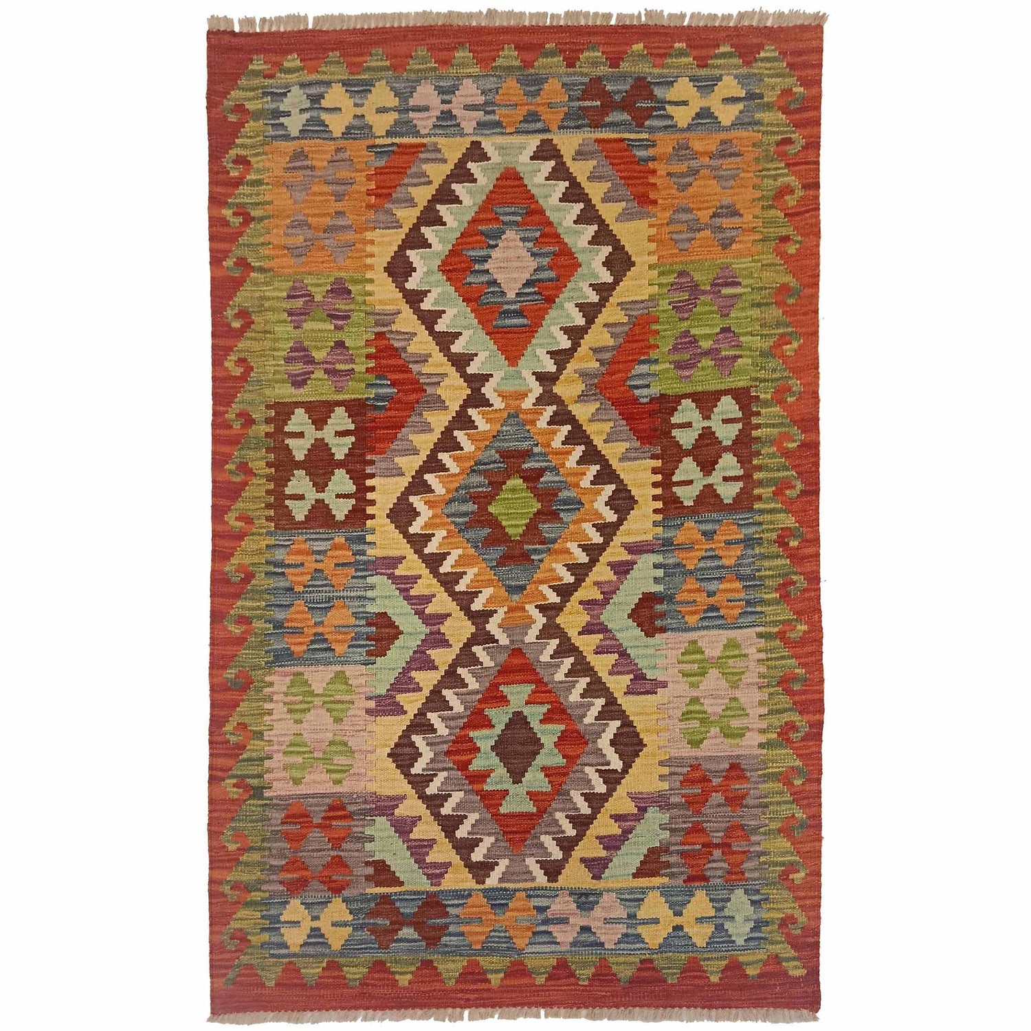 Handmade Vegetable Kelim 3' 3"  x 5' 1" (ft) - No. P35317