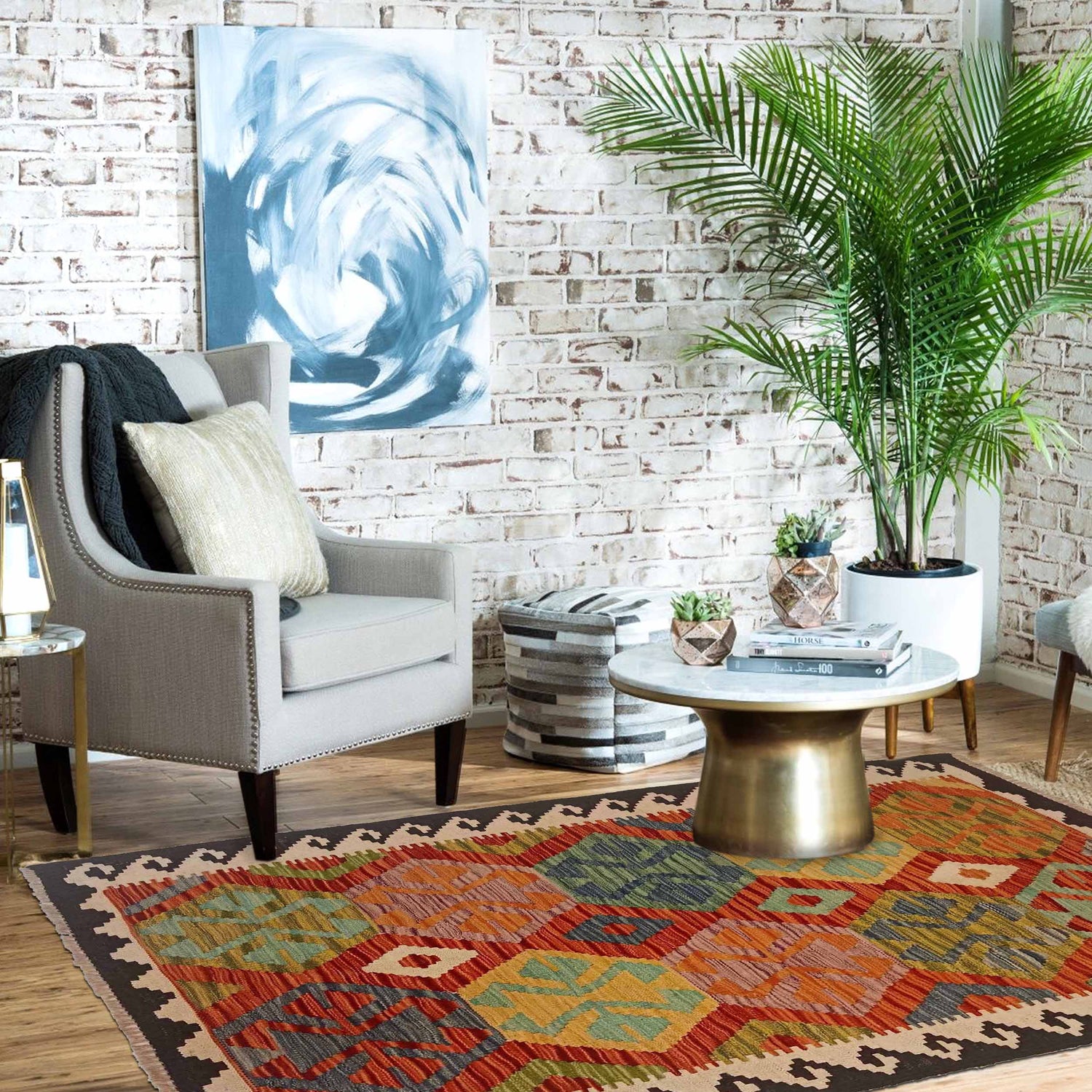 Handmade Vegetable Kilim 3' 5" x 5' 1" (ft) - No. P35328