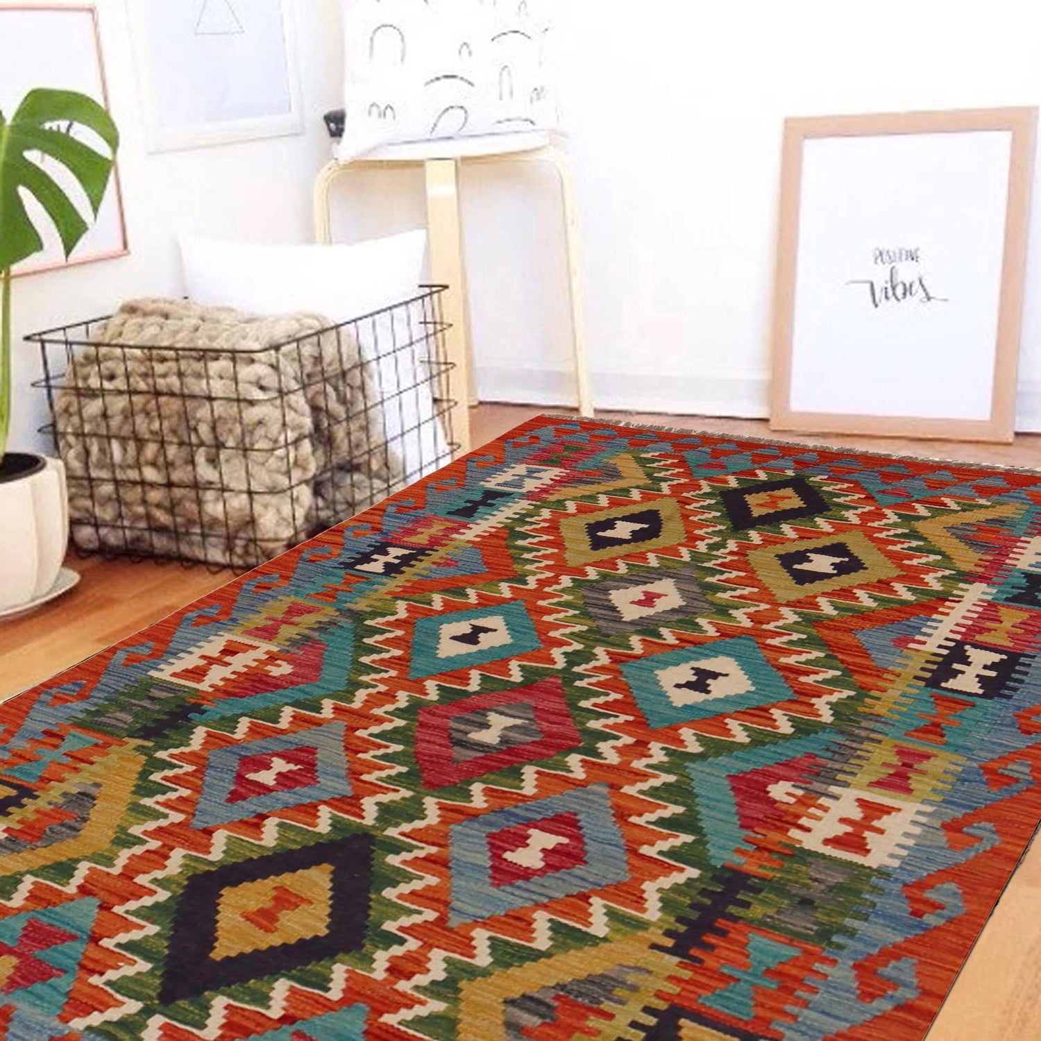 Handmade Vegetable Kilim 3' 3" x 4" 9" (ft) - No. P35692