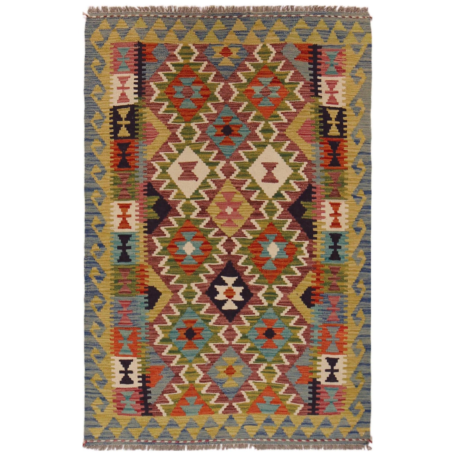Handmade Vegetable Kilim 3' 3" x 4" 11" (ft) - No. P35696