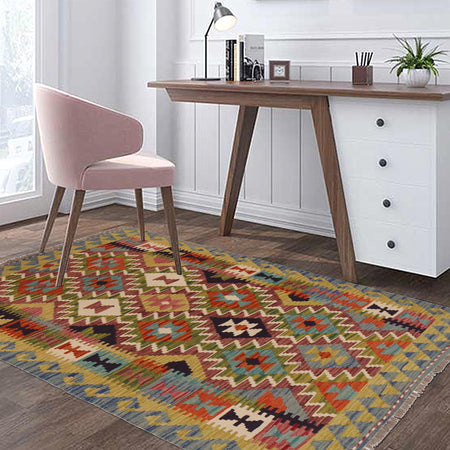 Handmade Vegetable Kilim 3' 3" x 4" 11" (ft) - No. P35696