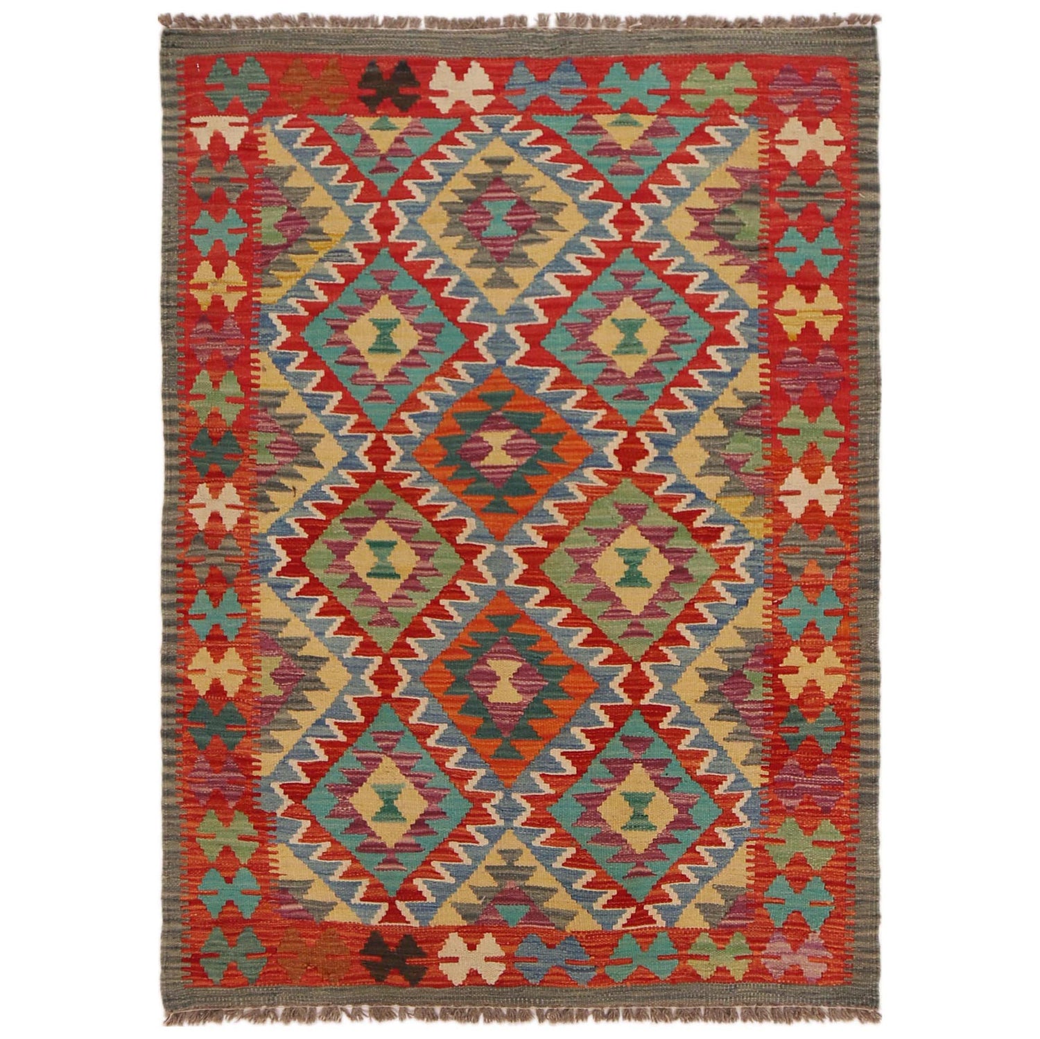 Handmade Vegetable Kilim 3' 4" x 4" 9" (ft) - No. P35698