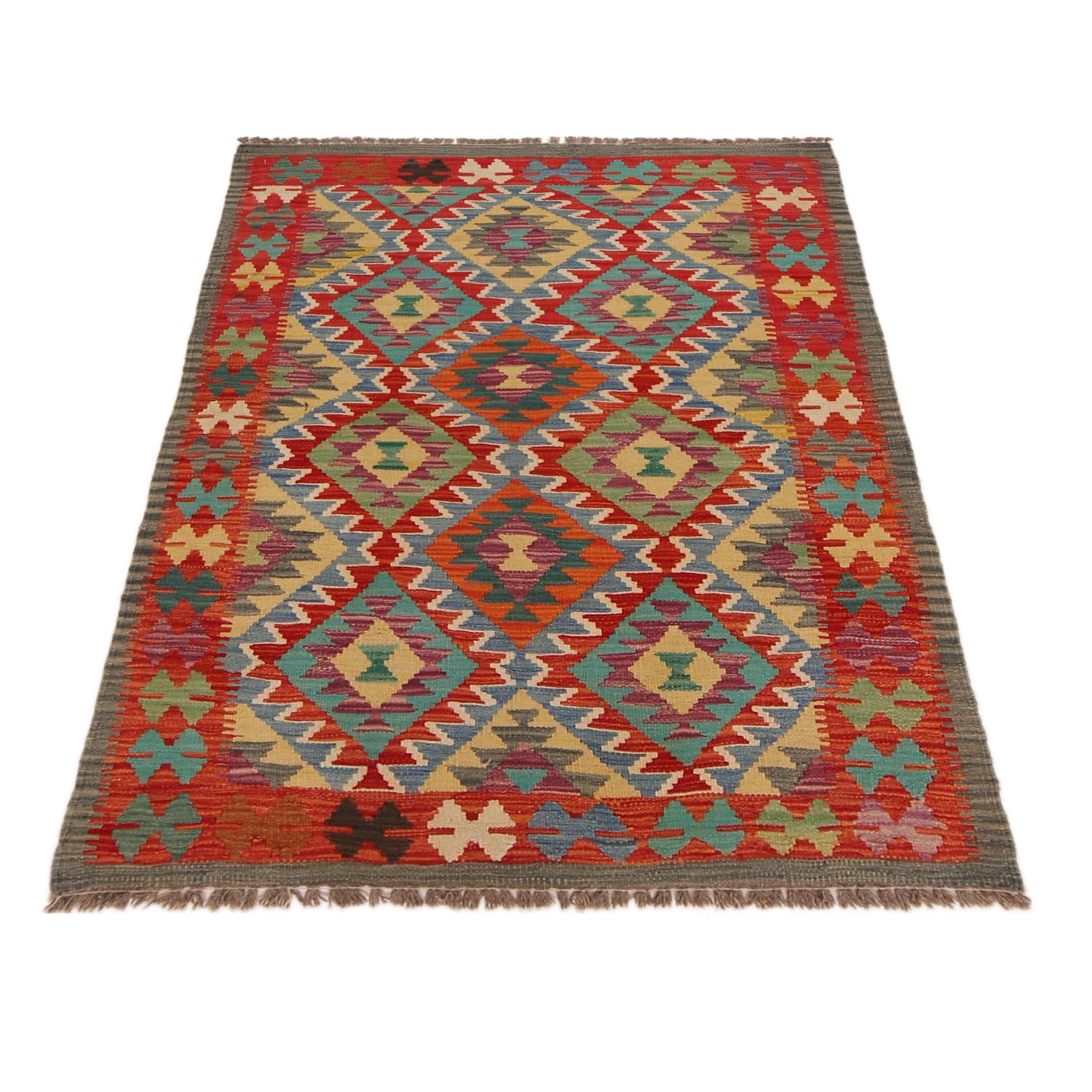 Handmade Vegetable Kilim 3' 4" x 4" 9" (ft) - No. P35698