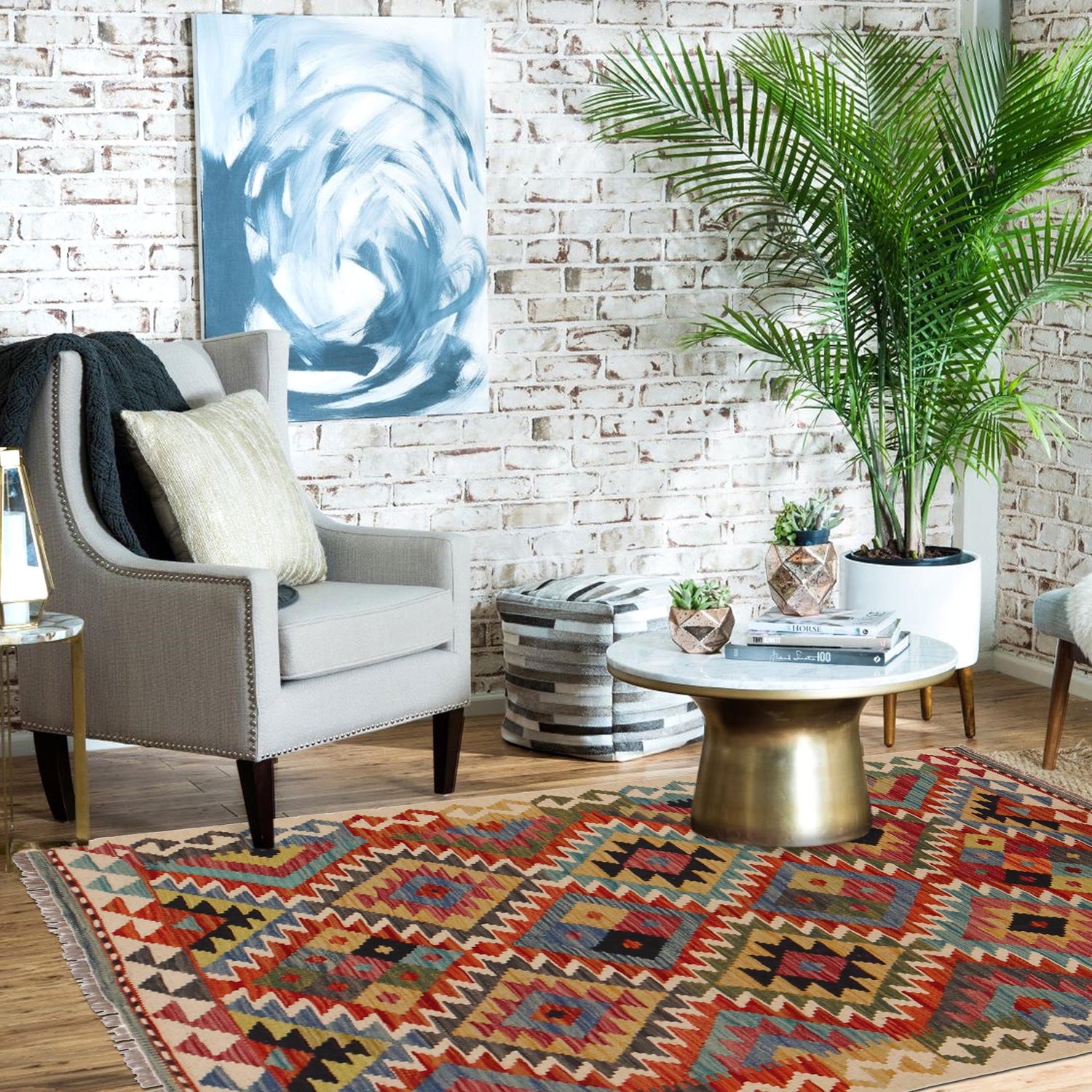 Handmade Vegetable Kelim 3' 3" x 4" 11" (ft) - No. P35708